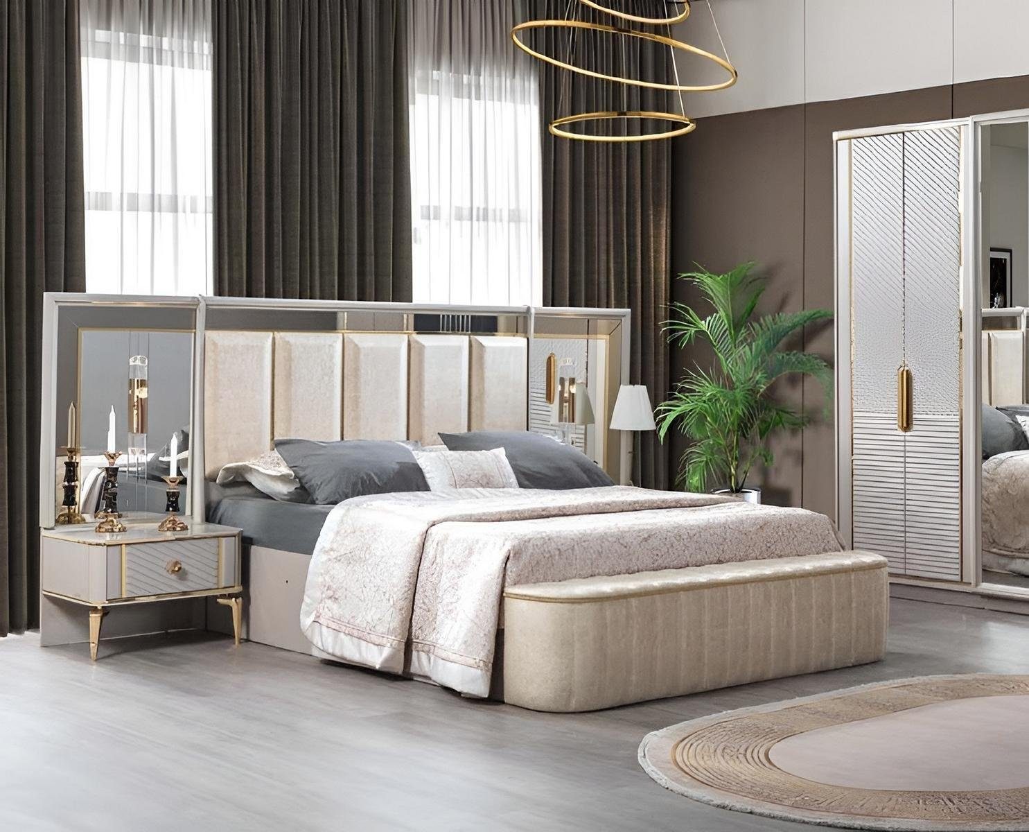 JVmoebel Schlafzimmer-Set Luxus Schlafzimmer Set Komplettes Bett 2x Nachttisch Modern 3tlg Neu, (3-St., Bett + 2x Nachttische), Made in Europe