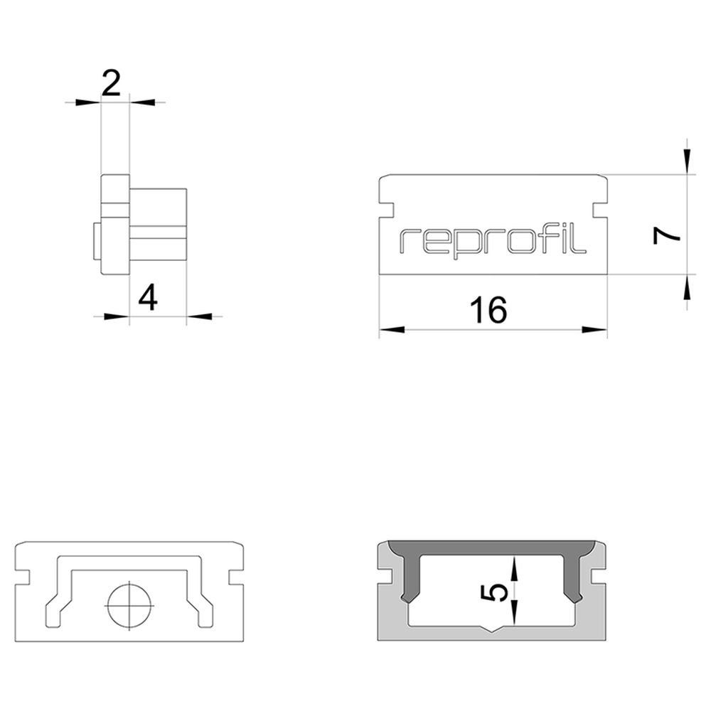 grau, Profilelemente Abdeckung:, 1-flammig, Deko-Light P-AU-01-10, LED-Stripe-Profil 2er-Set, für click-licht 16mm, Endkappe LED Streifen