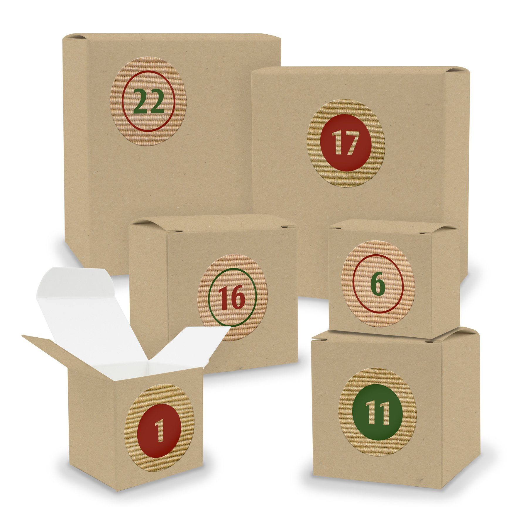 Sticker + Adventskalender Füllen gemischt befüllbarer 24x Quader BRAUN Würfel itenga zum Adventskalender