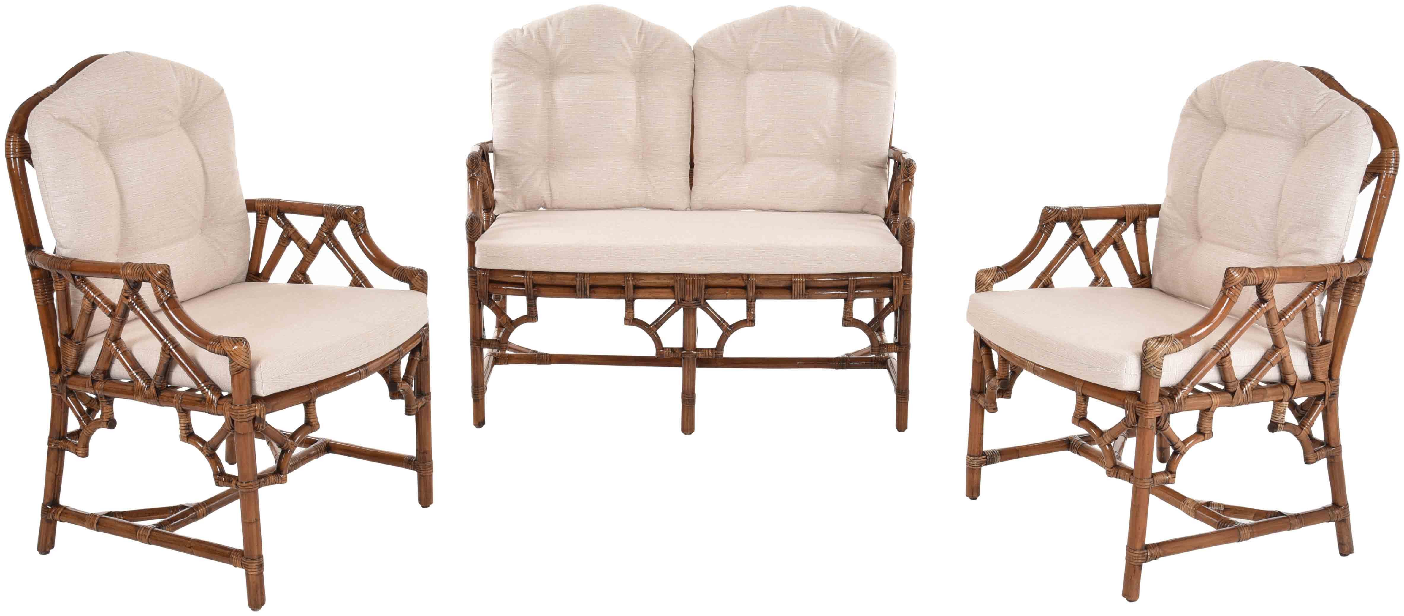 Krines Home Sitzgruppe Set/3 Wintergarten Rattangruppe Remi Wintergartenset Rattanmöbel Set, (3-tlg., 2x Sessel, 1x Zweisitzersofa), 3-teilig