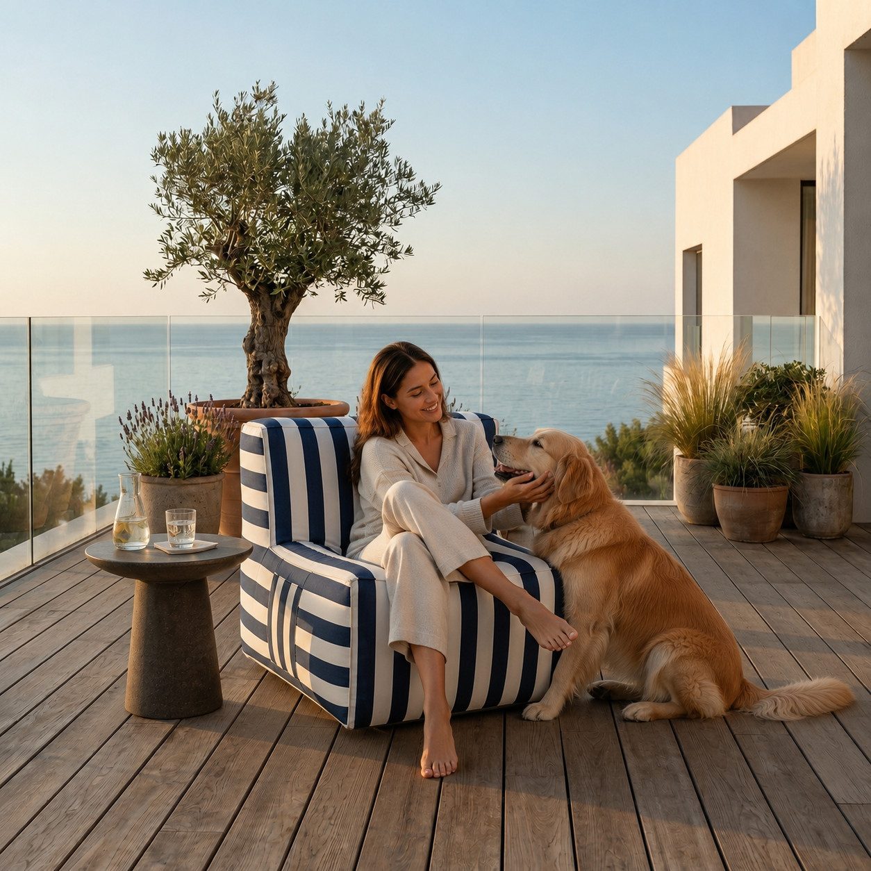 Muffo Sitzsack SOFT Outdoor Sitzsack Sessel gestreift, Loungesessel für Garten (Sitzsack), wasserabweisend, wetterbeständig, UV-beständig, Outdoor-geeignet