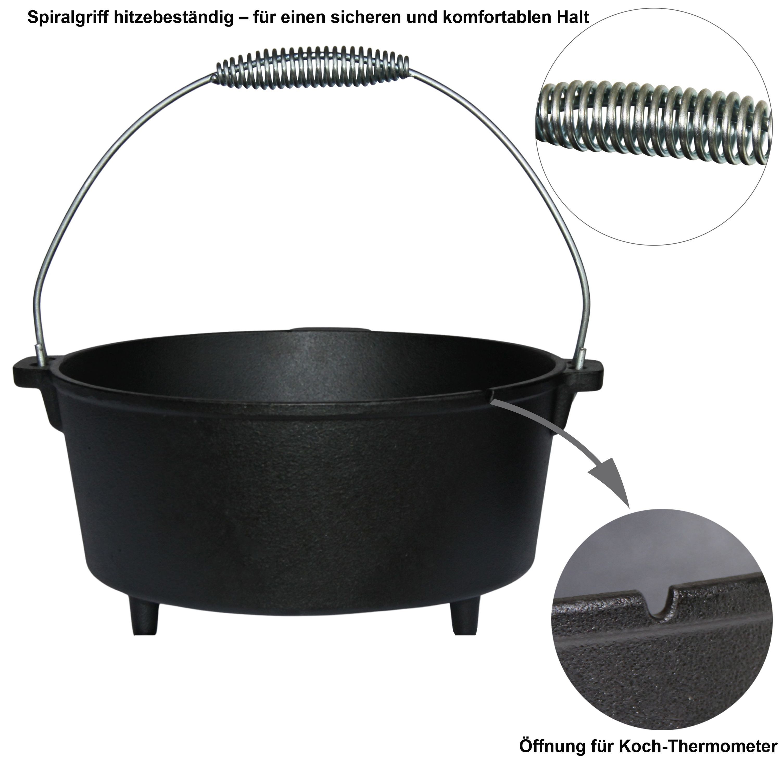 HELO24 Feuertopf Dutch Oven Set Gusseisen Deckelheber Schmortopf Kochbuch 1.8L - O1, Gusseisen – Bild 5 von 5