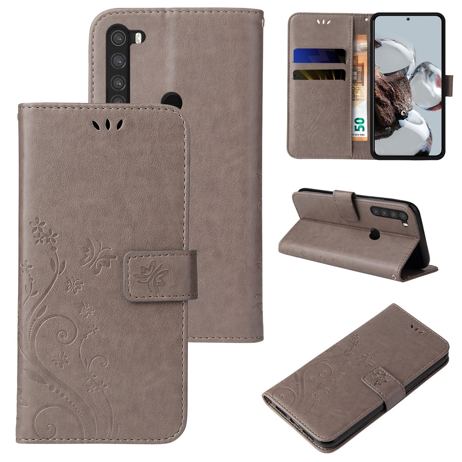 Tec-Expert Handyhülle Cover Tasche Hülle für Xiaomi Redmi Note 8 6,3 Zoll, Klapphülle Case mit Kartenfach Fliphülle aufstellbar, Motiv Blumen