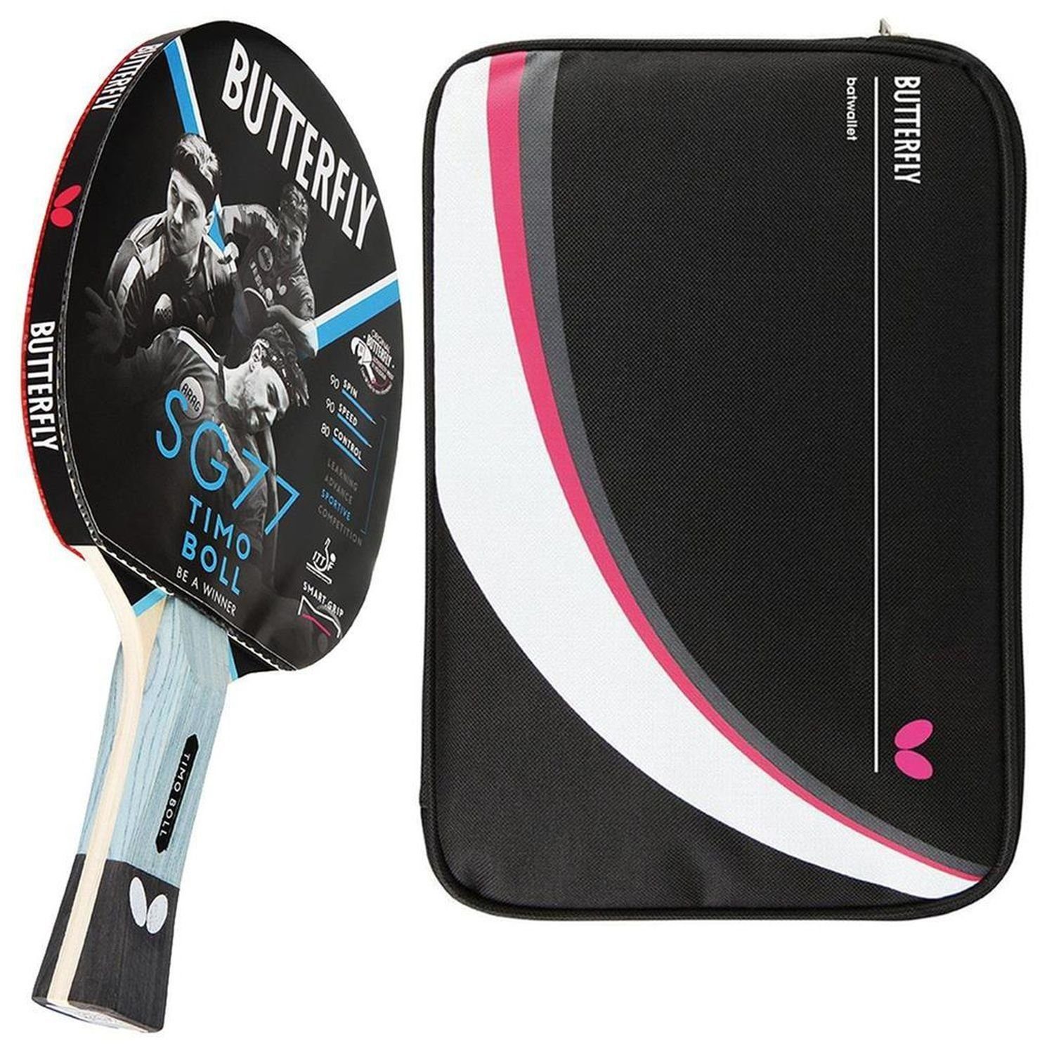 Butterfly Tischtennisschläger 1x Timo Boll SG77 + Drive Case 2, Tischtennis Schläger Set Tischtennisset Table Tennis Bat Racket
