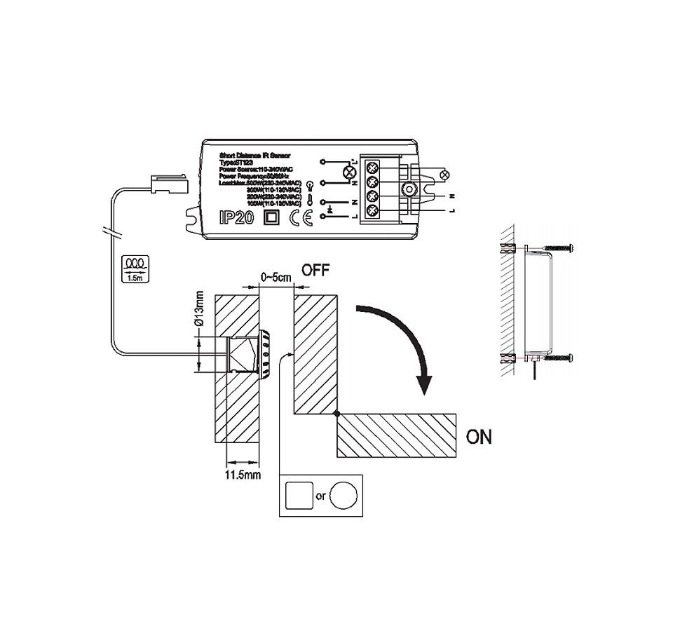 Bewegungsmelder Infrarot-PIR-Sensor PIR MCE135, Bewegungsmelder 5-6cm Maclean