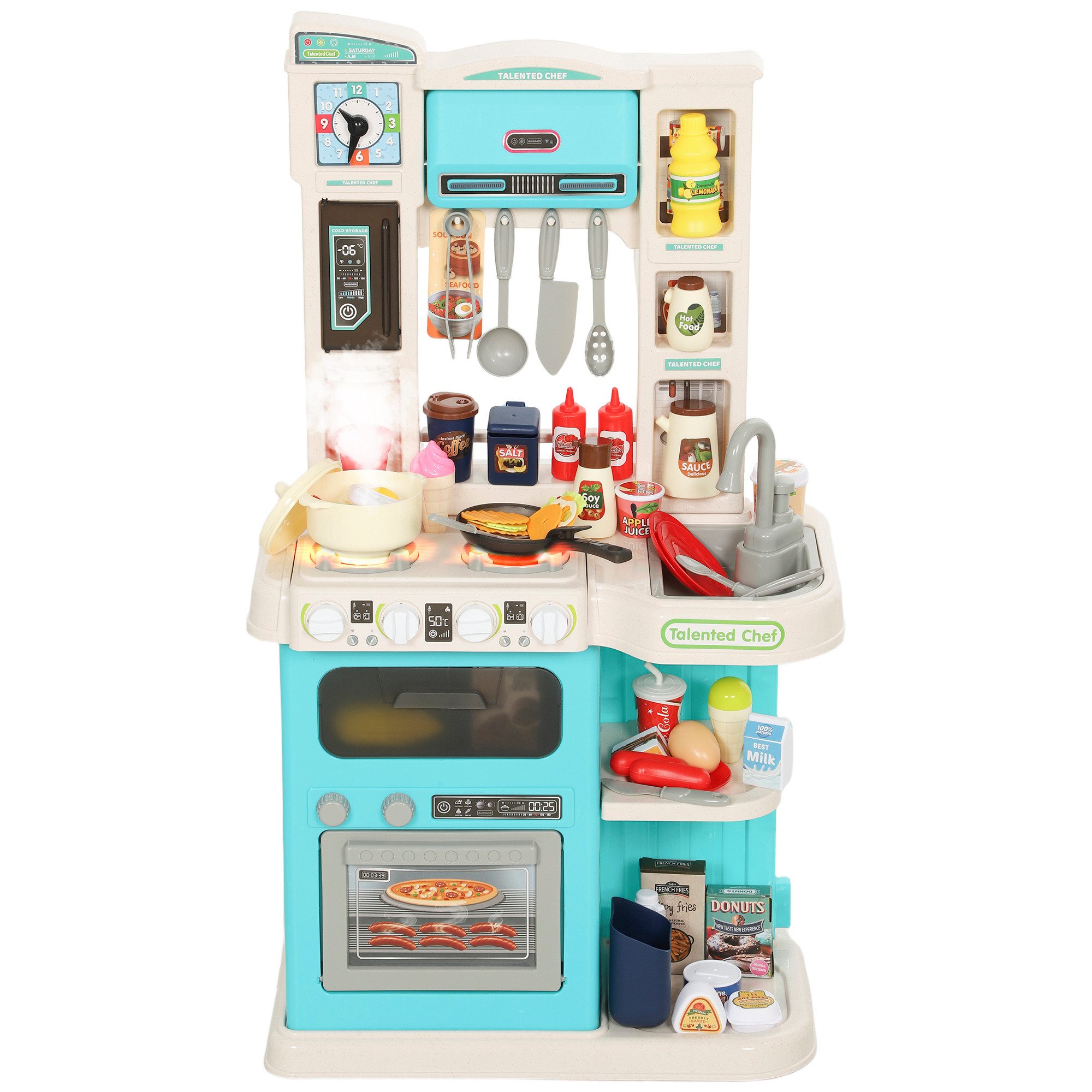 AIYAPLAY Spielküche Kinderküche mit Licht-und Soundfunktion, Zubehör, Puppenküche Kunststoff, ABS, 92-teiliges Küchenset, Grün