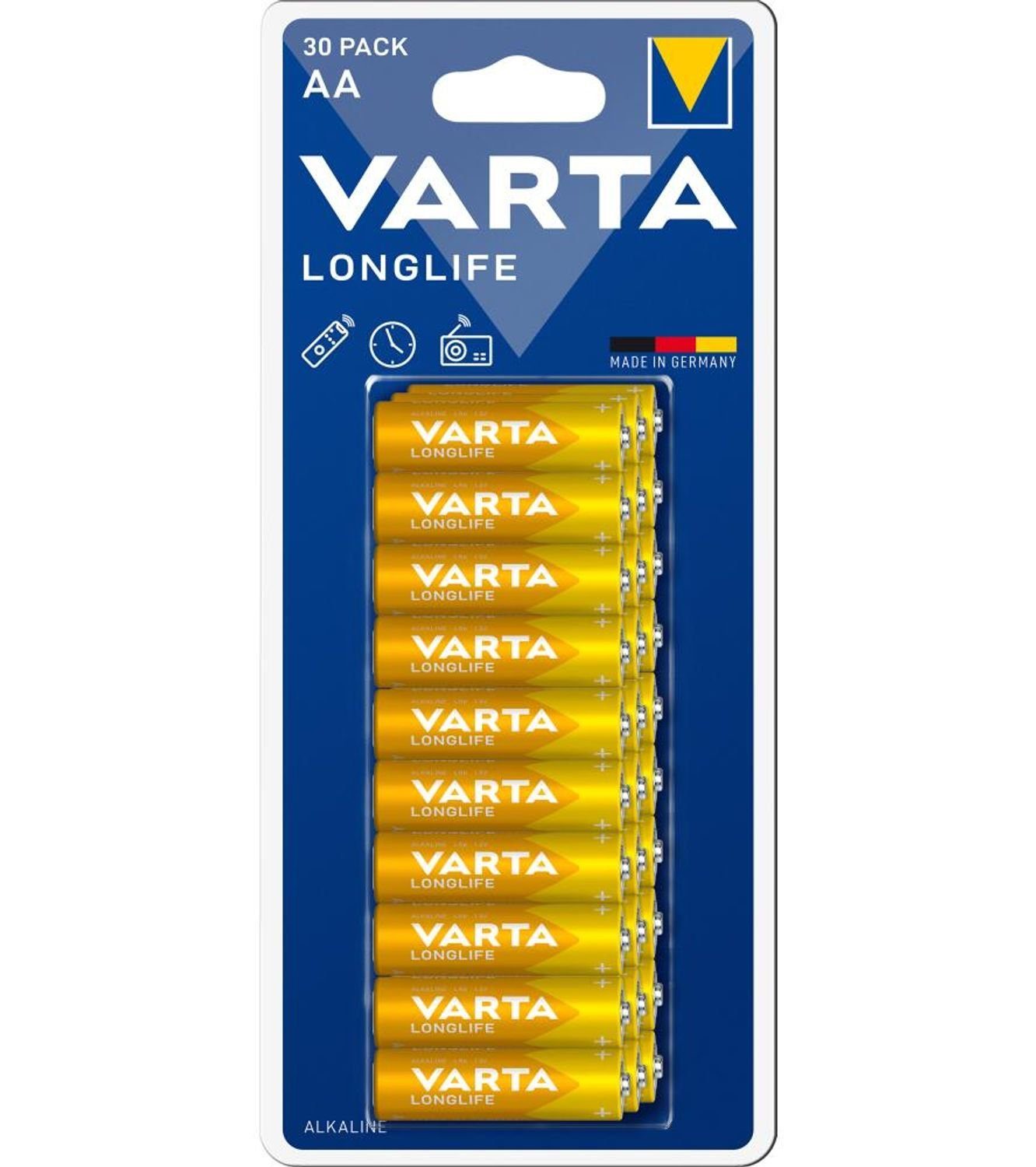 VARTA 12x 30er-Packung Longlife Alkaline-Batterien 3 Batterie, (360 AA LR6 St) 1,5V Großpackung