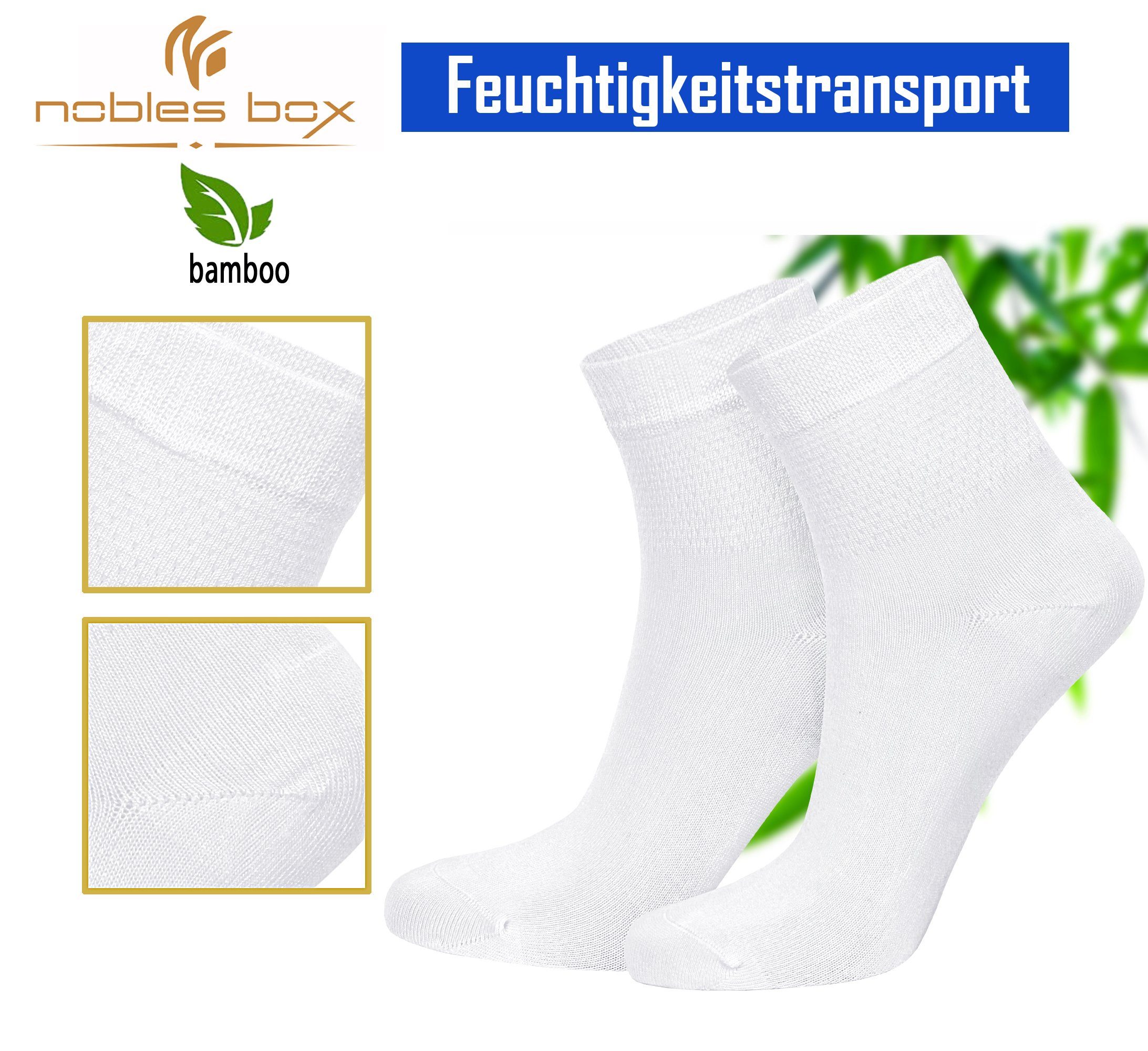 4 NoblesBox Bambussocken (Beutel, Damensocken Paar) Weiß Diabetikersocken