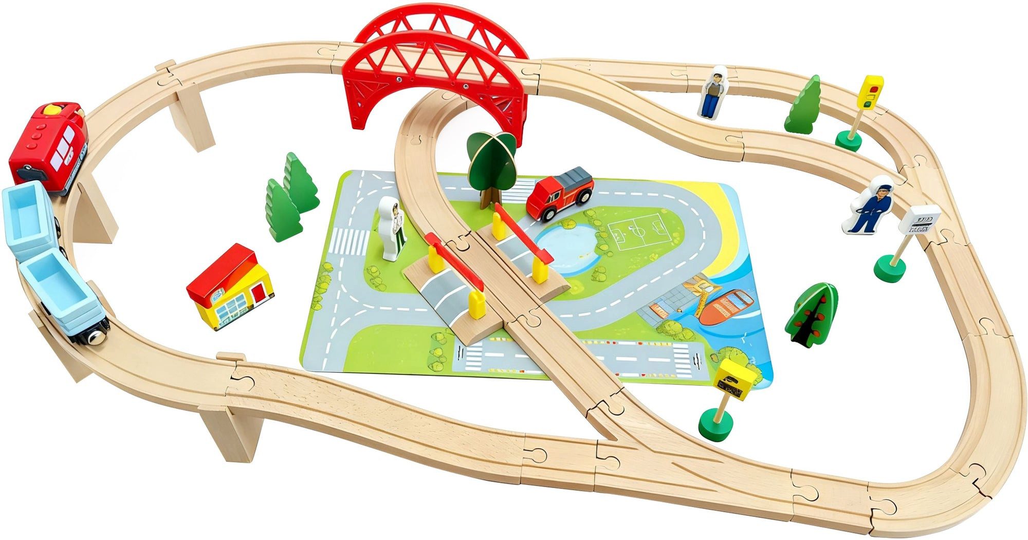 Vedes Spiel SMH Holz-Eisenbahn mit Lokomotive, 51-teilig