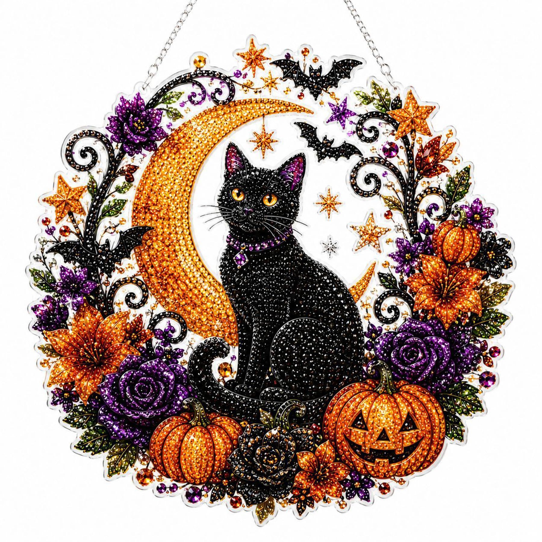 Bomiclss Kreativset Halloween-Diamond-Painting-Set für Erwachsene und Anfänger, Hängende Dekoration aus 5D-Acryl-Kristallsteinen –Wanddeko für Zuhause