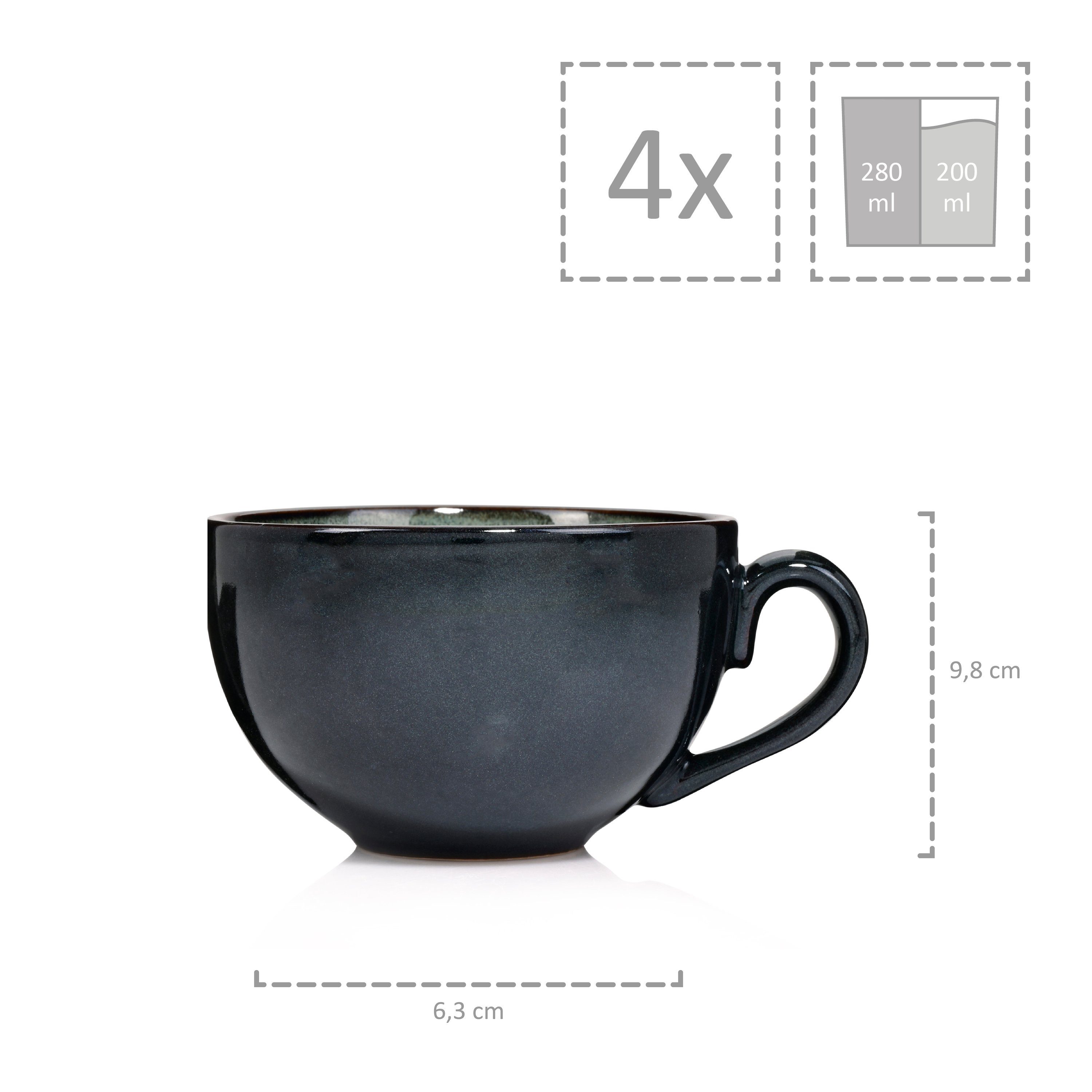 SÄNGER Tafelservice Kopenhagen Geschirrset (8-tlg), 4 Personen, Steingut, Grün-Grau, Handmade, 250ml, Premium Collection