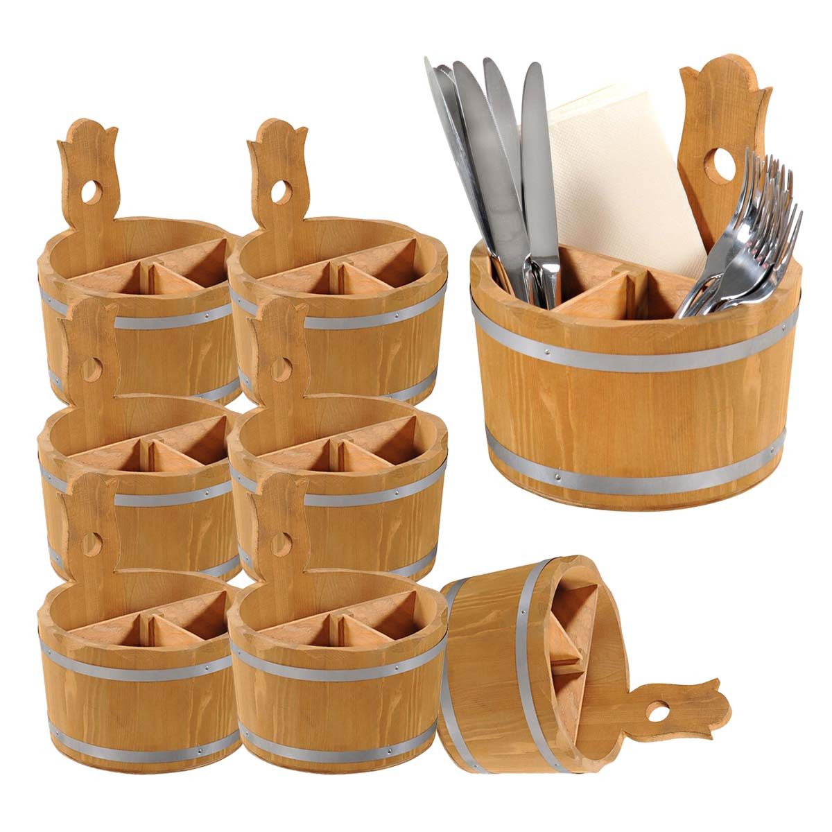 Kesper Besteckträger 8 Stück Besteckbox, 3-fach Einteilung - Kiefer - Ø 17cm, (8-tlg), praktischer Tragegriff
