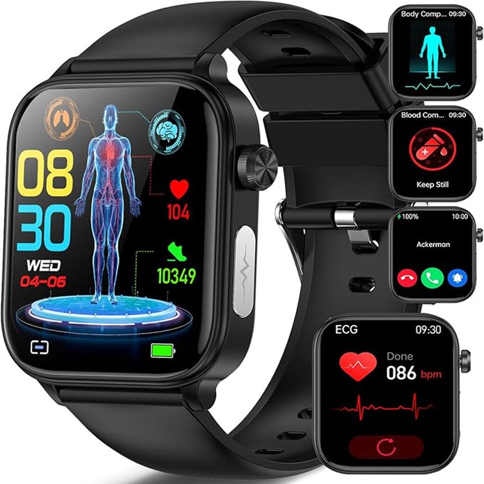Lige Smartwatch Herren Damen mit Telefonfunkion Wasserdicht Smartwatch, Fitnessuhr, Trackt Herzfrequenz, Blutdruck, Körpertemperatur