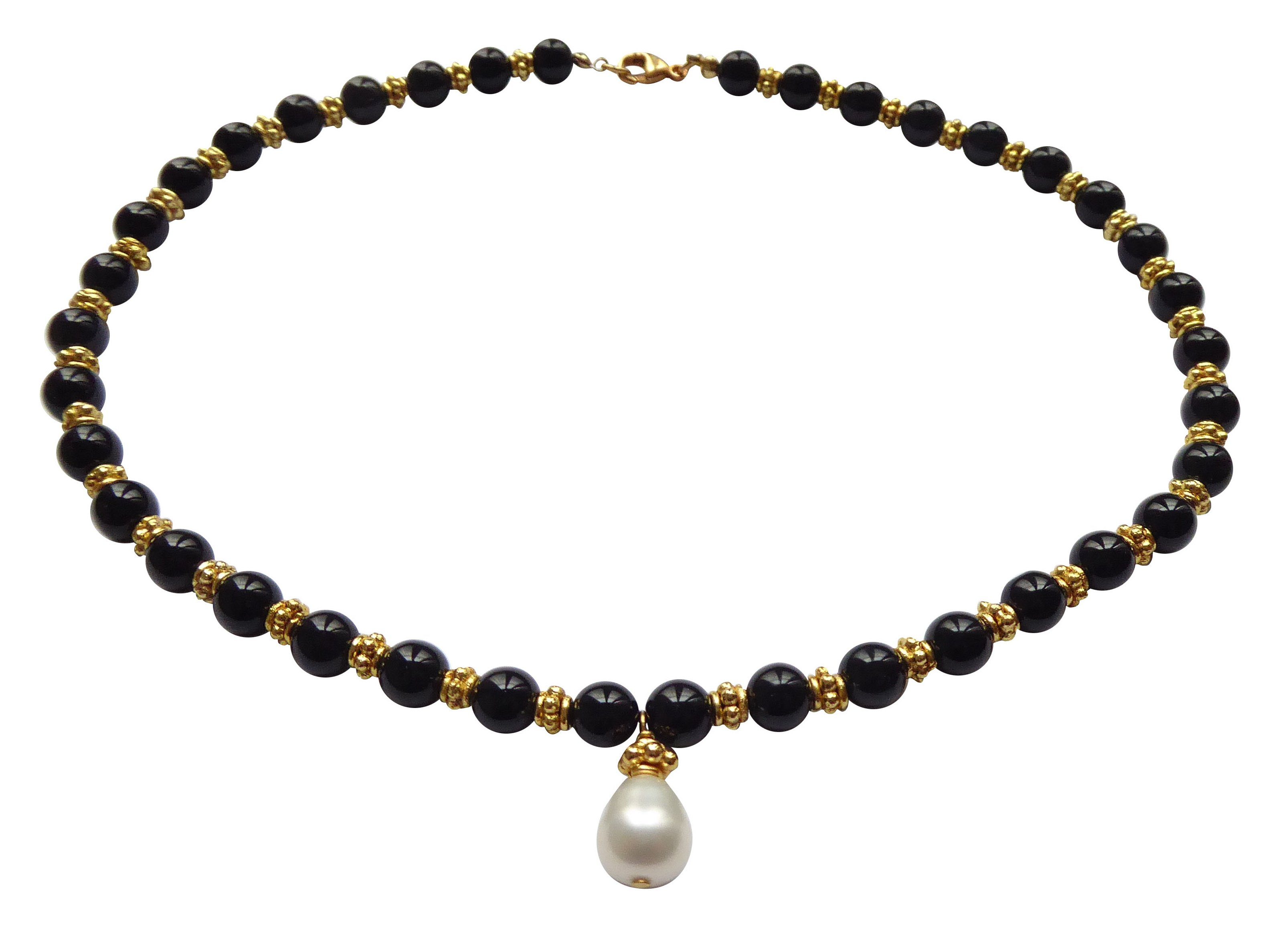 Mugello Perlenkette Kette Giuditta Collier Onyx Süßwasser-Perle Vintage, Handarbeit aus kleiner florentinischen Manufaktur, Vintageschmuck