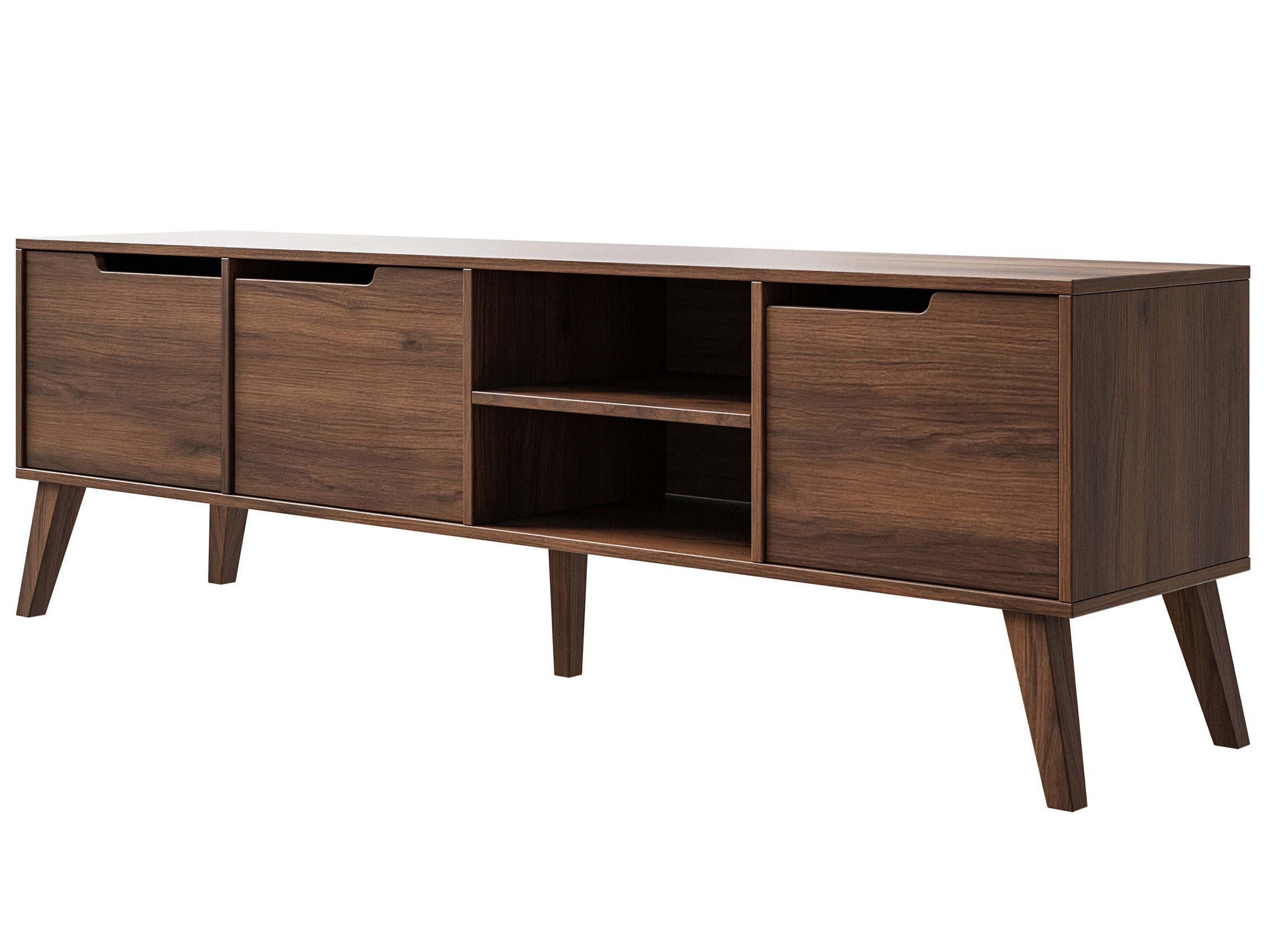 Beautysofa TV-Schrank NOREL modernes Design mit drei Schränken und offenen Fächern (erhältlich in Braun Walnuss & Cashmere) Breite: 180 cm