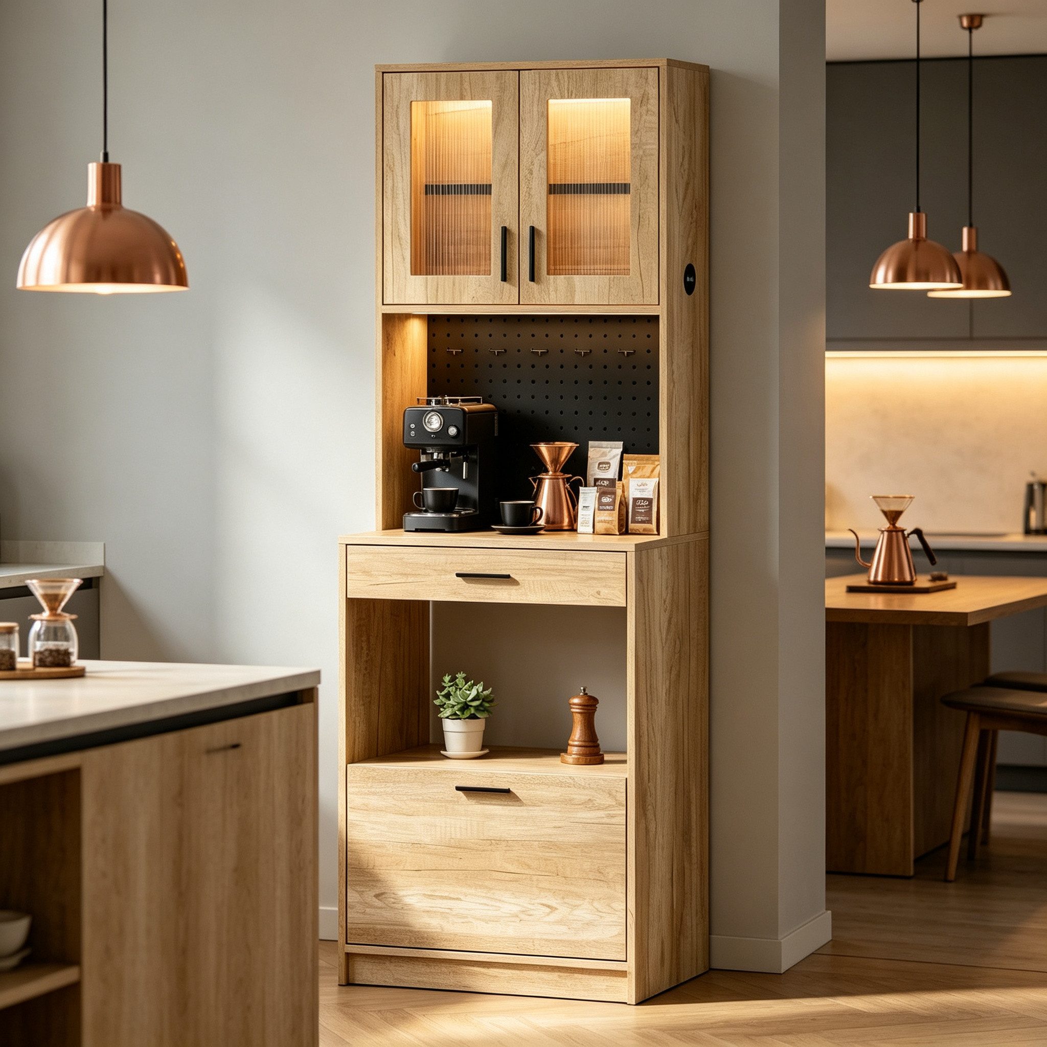 FUFU&GAGA Küchenbuffet 60-160cm Küchenschrank Standschrank, Weiß/Eiche