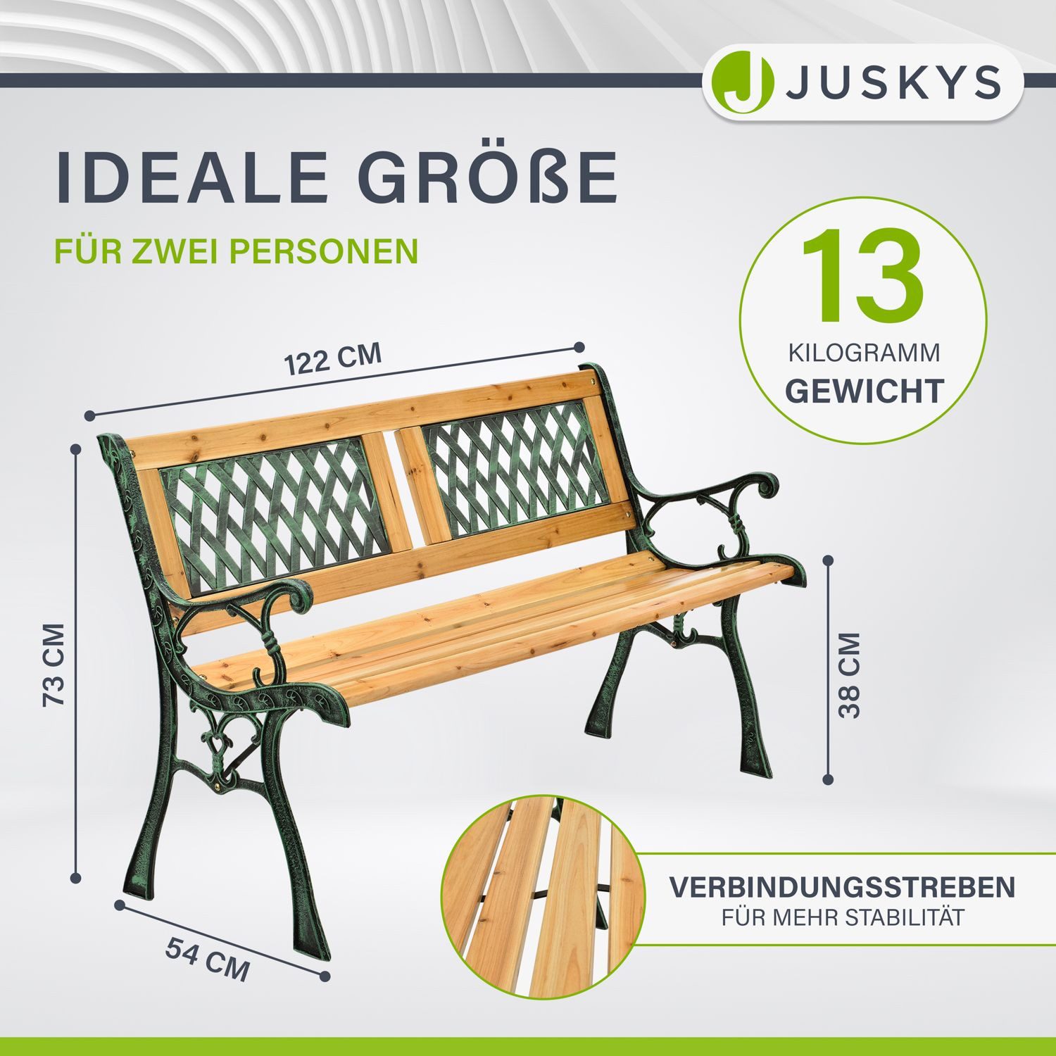 Juskys Gartenbank Sanremo, bequeme Rückenlehne, wetterfeste Materialien, für 2 Personen