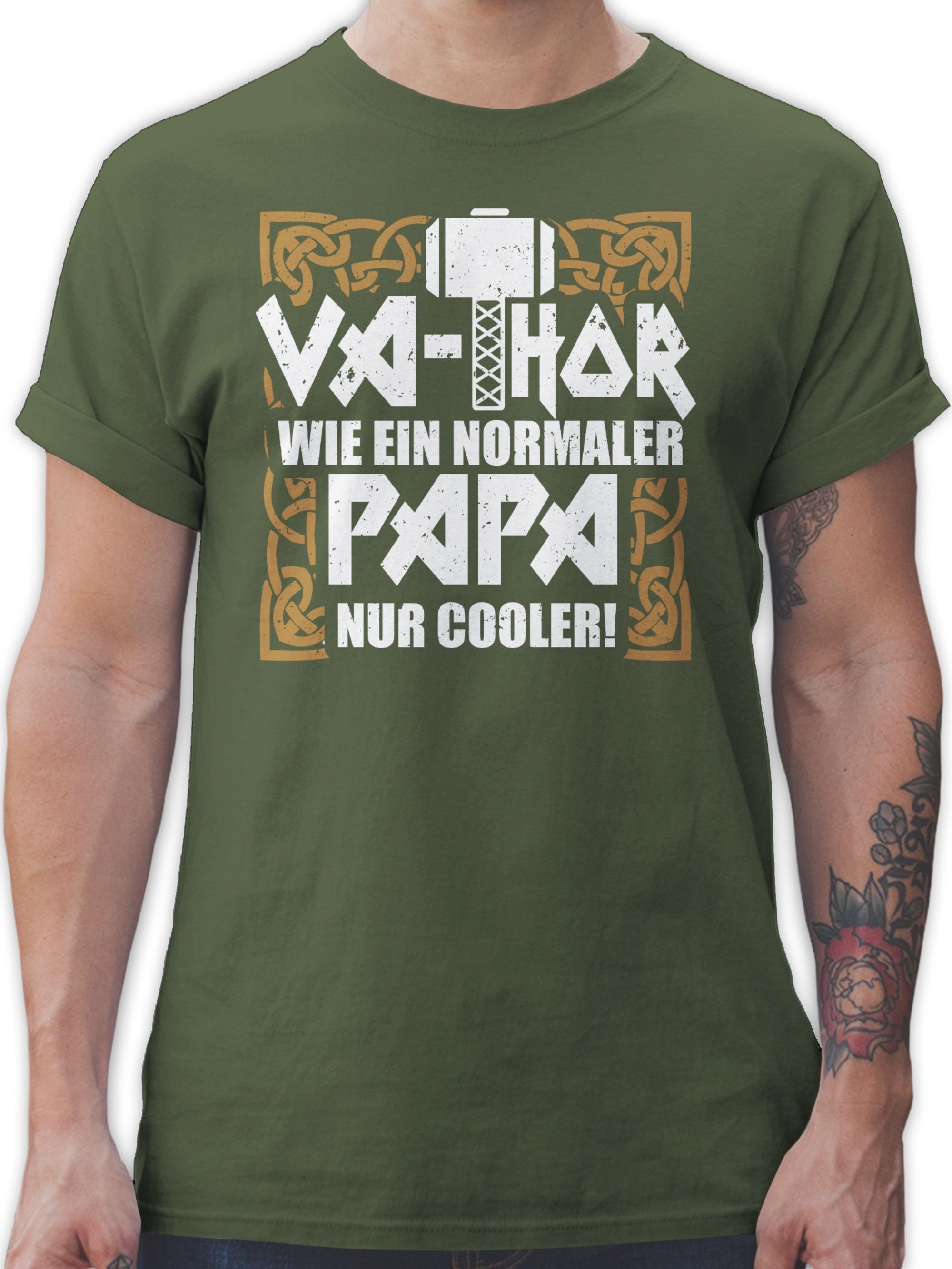 nur T-Shirt Geschenk Papa 3 Grün Va-Thor wie ein Vatertag Army cooler Shirtracer normaler für Papa
