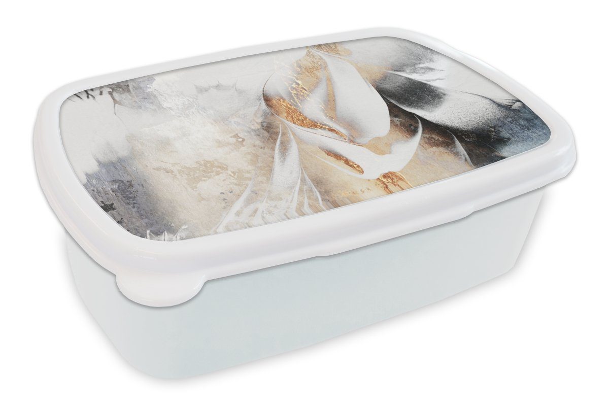 MuchoWow Lunchbox Abstrakt - Gold - Design - Luxe, Kunststoff, (2-tlg), Brotbox für Kinder und Erwachsene, Brotdose, für Jungs und Mädchen weiß