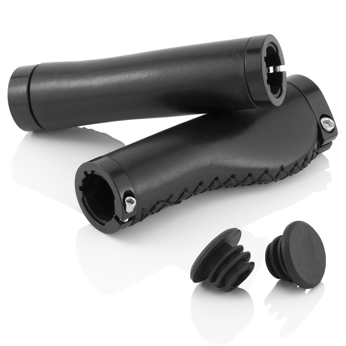 Fahrradlenkergriff PU-Leder Fahrrad Lenkergriffe eBike ergonomische Griffe Schwarz