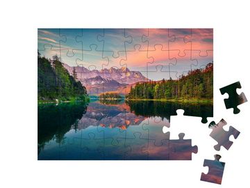 puzzleYOU Puzzle Sonnenaufgang am Eibsee mit Zugspitze, Deutschland, 48 Puzzleteile, puzzleYOU-Kollektionen Garmisch