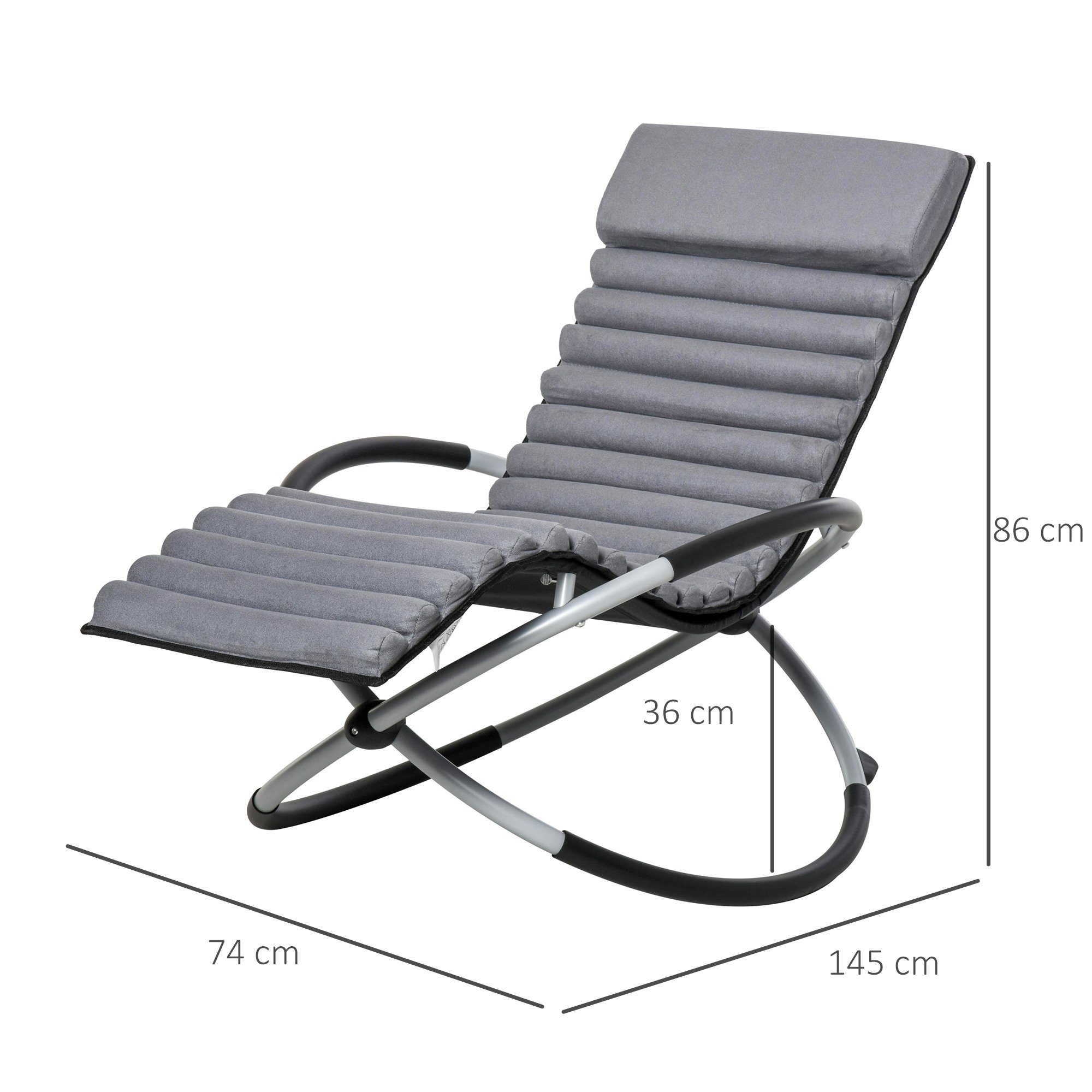 Outsunny Schaukelstuhl ergonomischer 2 In 1 Gartenstuh Schaukelliege Metall Texteline (Schwingsessel, 1 St), Dunkelgrau, 145 x 74 x 86 cm