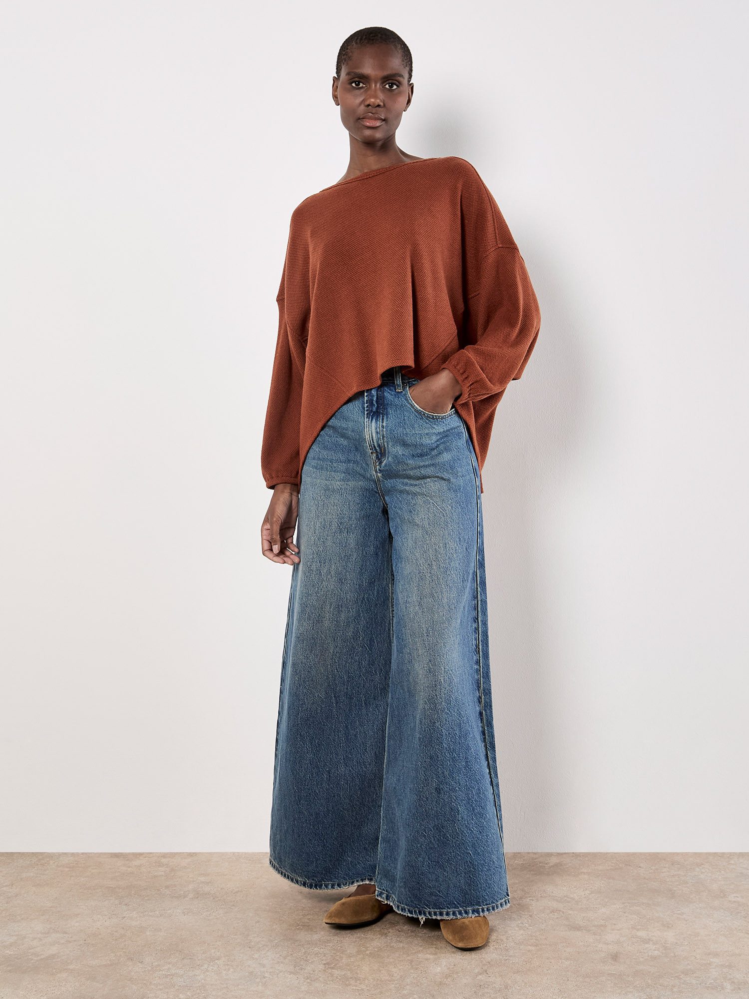 Apricot Fledermauspullover Oversized Pullover im Wabenstrick