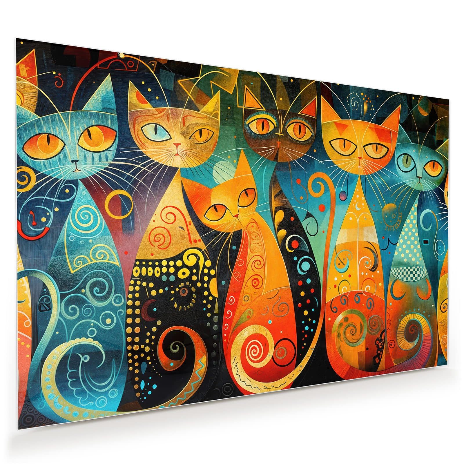 Primedeco Glasbild Wandbild Bunte Katzenkunst mit Aufhängung, Abstrakte Kunst (21 verschiedene Größen, 1 St), Elegante Aufhängung