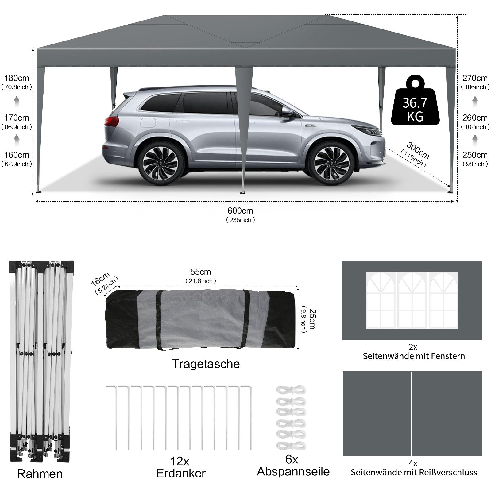 LUCKZON Pavillon 3x6m, wasserdicht&UV-Schutz 50+, inkl. günstig online kaufen