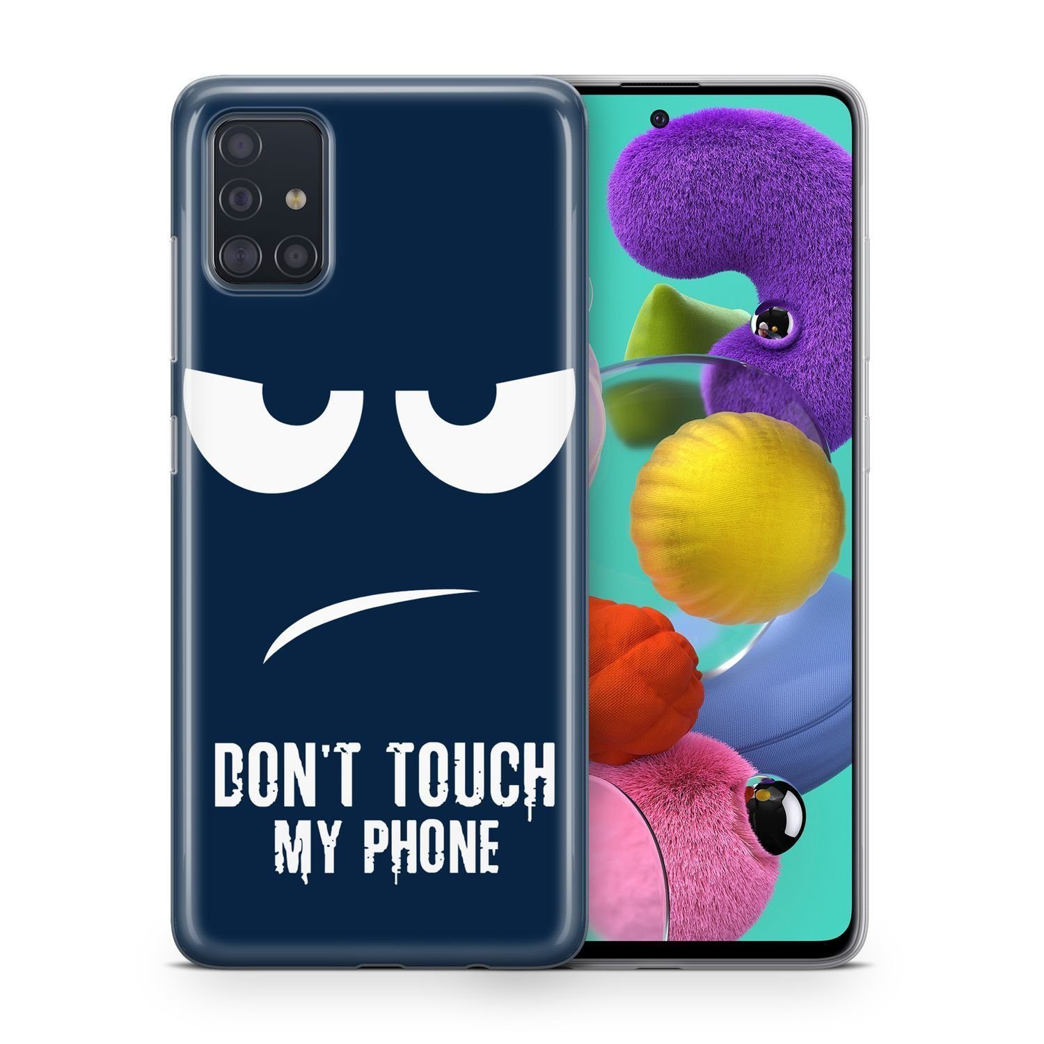 König Design Handyhülle Samsung Galaxy A70, Schutzhülle für Samsung Galaxy A70 Motiv Handy Hülle Silikon Tasche Case Cover Dont Touch My Phone Blau