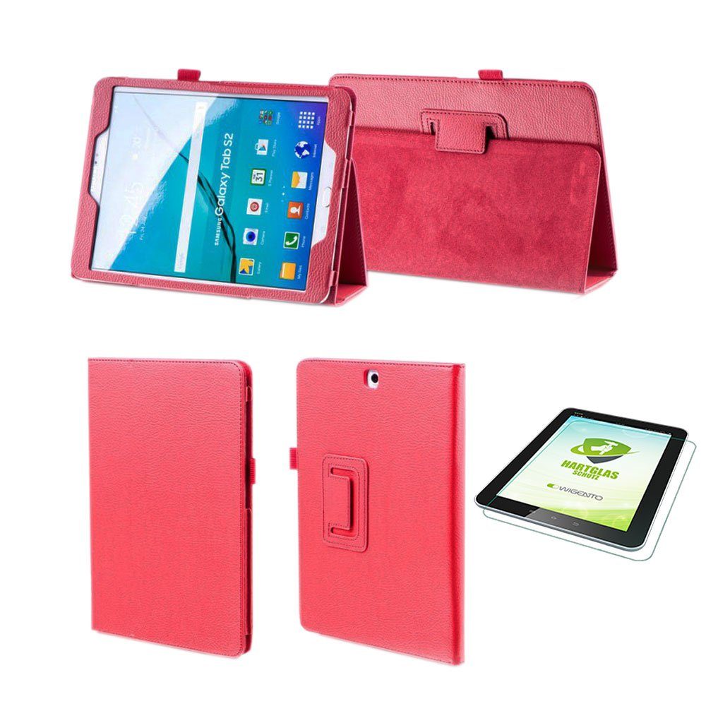 Wigento Tablet-Hülle Für Apple iPad Pro 11.0 Zoll 2018 / iPad Air 2020 4.  Gen/ Air 2022 Hülle Cover Tasche Rot Kunst Leder Case Neu + 0,4 mm Hart Glas