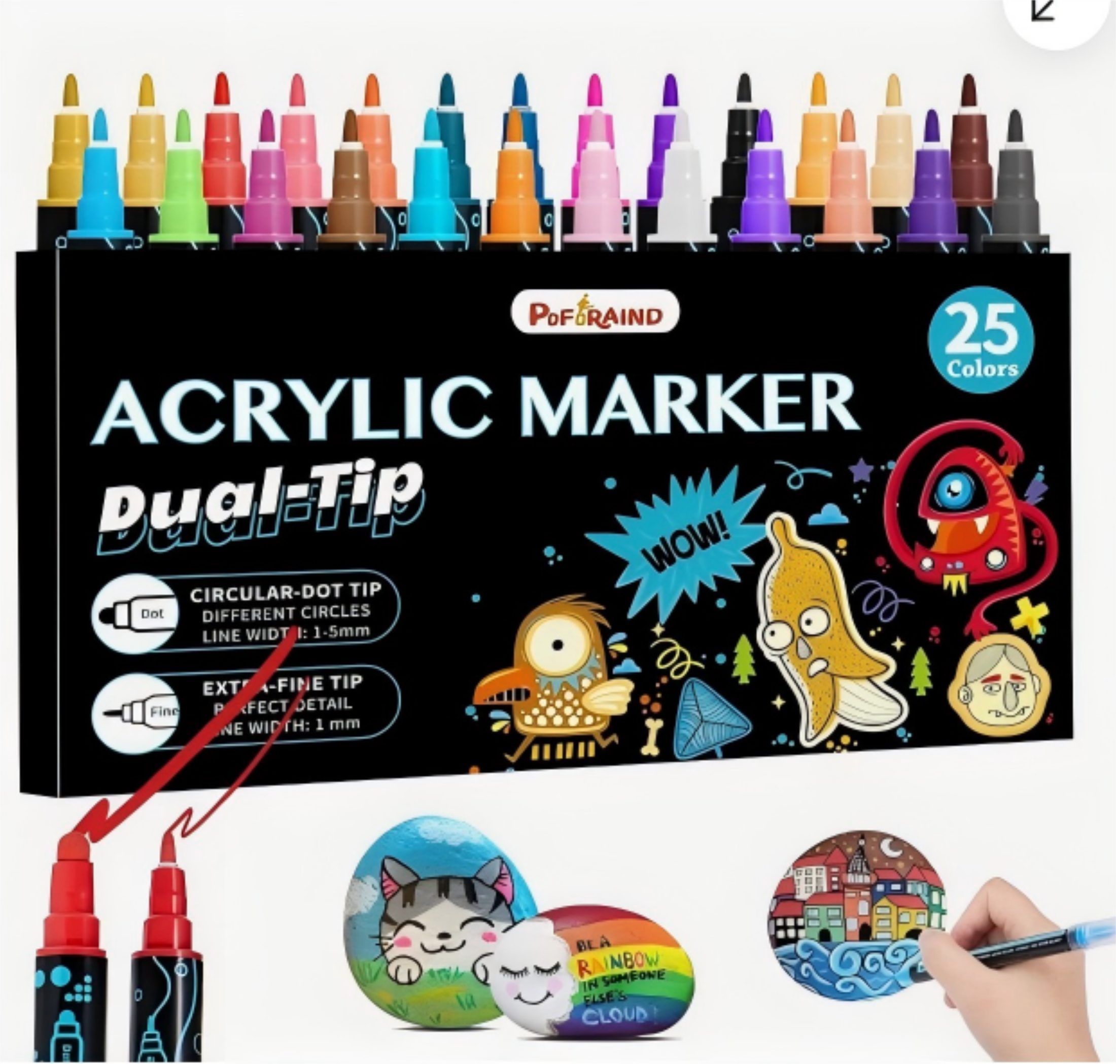 ibettertec Marker 25 Acrylstifte Marker Set, wasserfest, spülmaschinenfest, (1-5 mm, für Stein, Glas, Keramik, Holz, Kunsthandwerk)