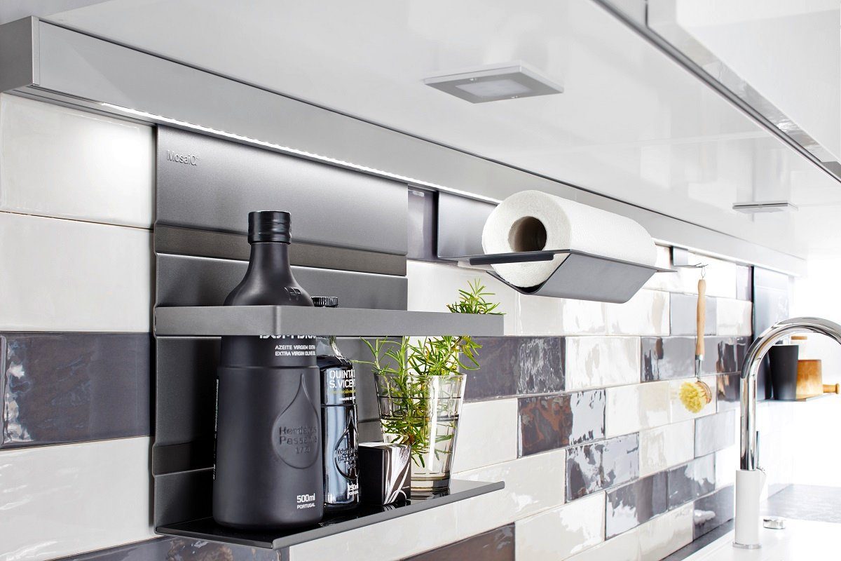 Kesseböhmer Küchenrückwand Kesseböhmer Linero MosaiQ Universalablage mit Rahmen titangrau