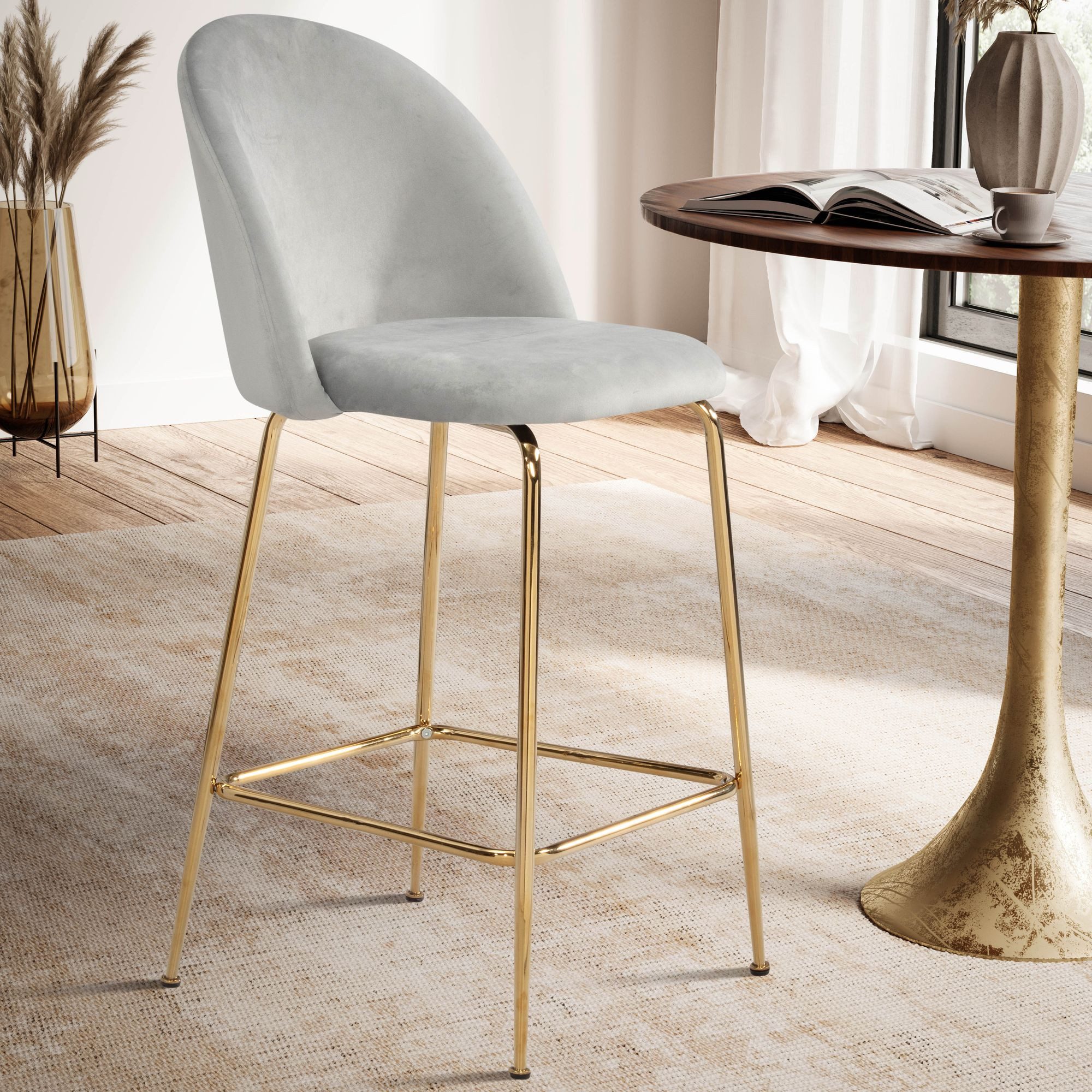 FINEBUY Barhocker FB59808 (Samt Grau Hocker günstig online kaufen