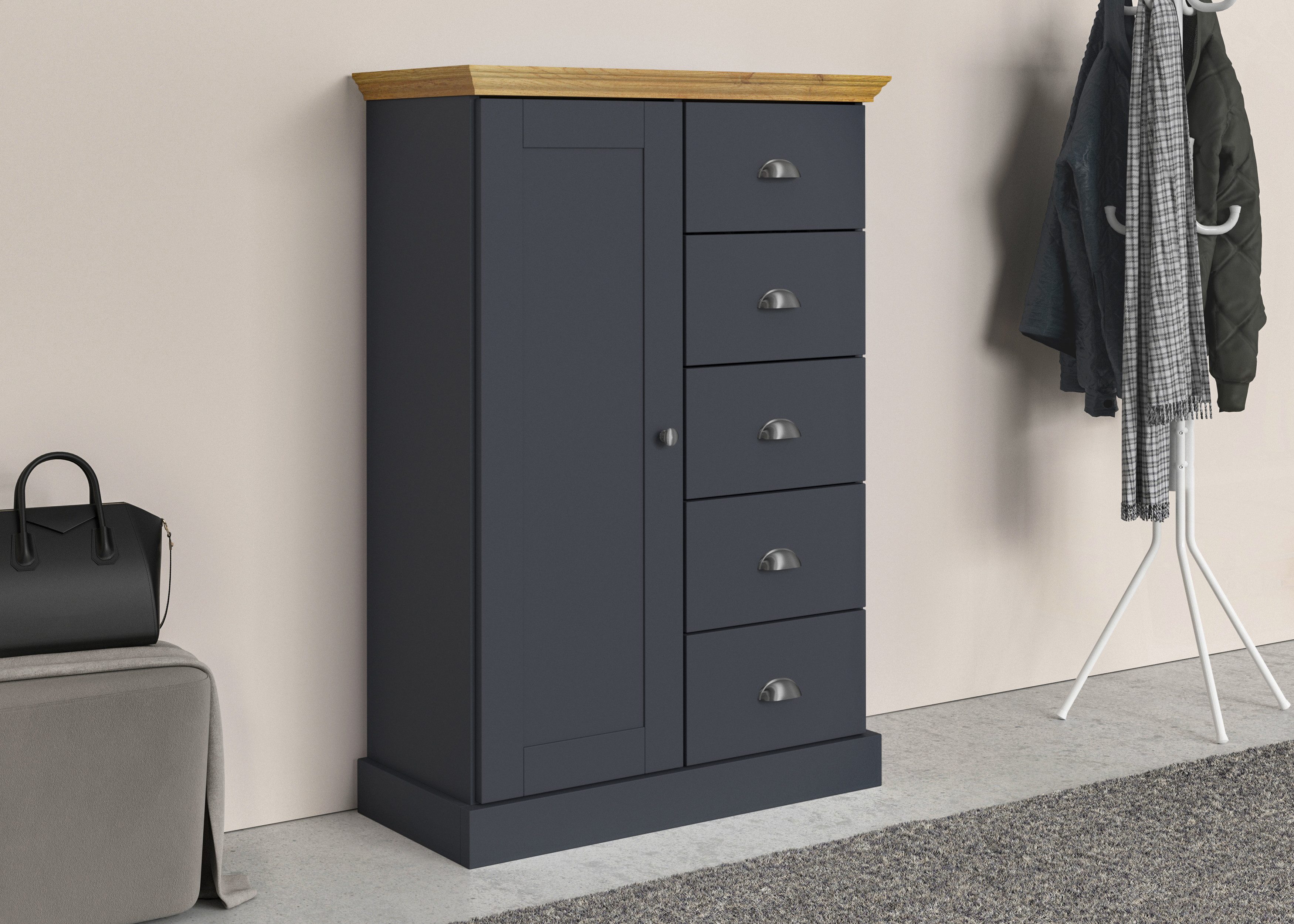 OTTO home Kommode Motala, 5 Schubladen und 2 verstellbare Einlegeböden, Breite 75cm, Höhe 110cm