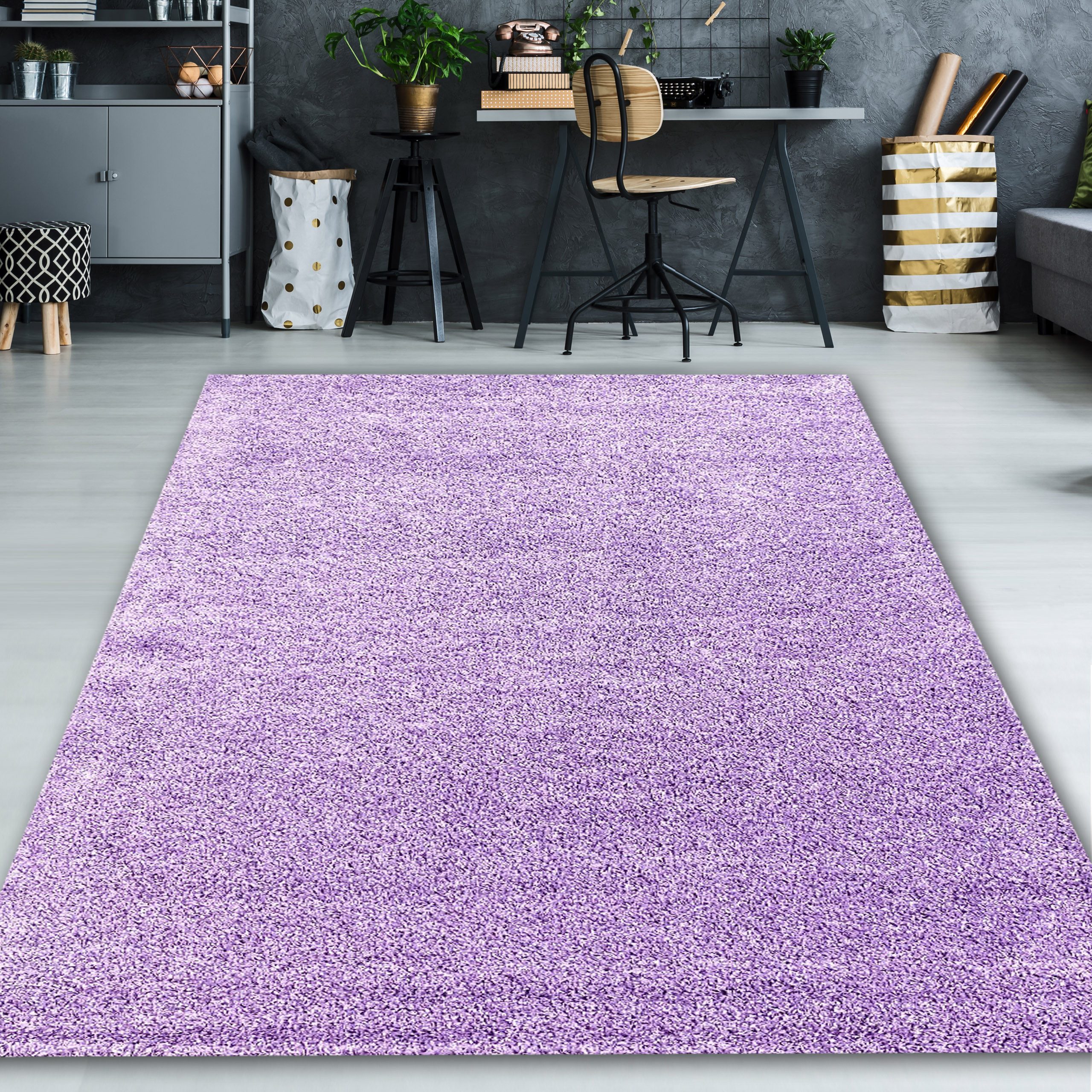 TeppichHome24 Teppich Hochflor-Teppich in Flieder, rechteckig, günstig online kaufen