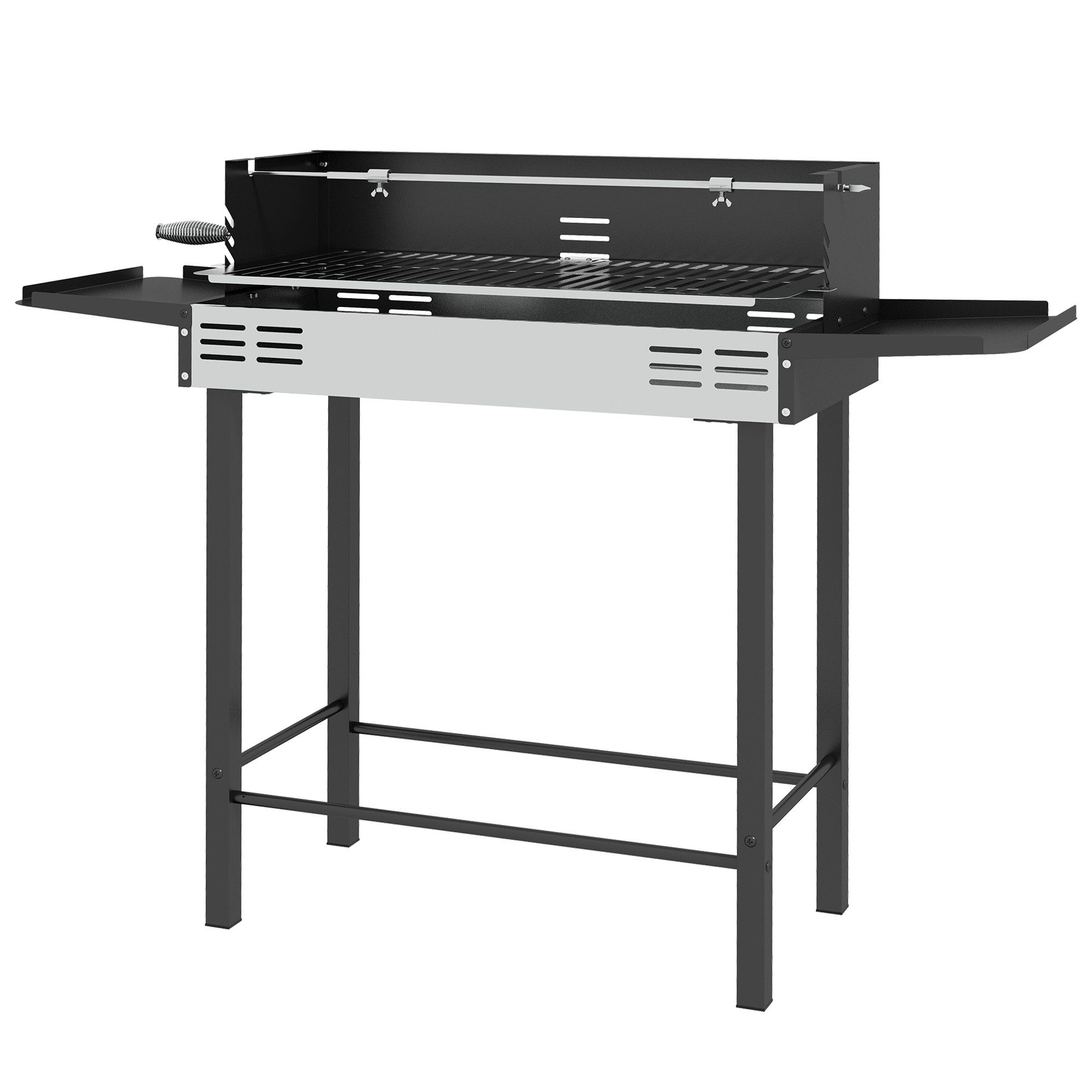 MC Star Holzkohlegrill Holzkohlegrill mit dreistufigem Grillrost und klappbaren Seitenablagen, 118 x 32 x 90 cm, schwarz