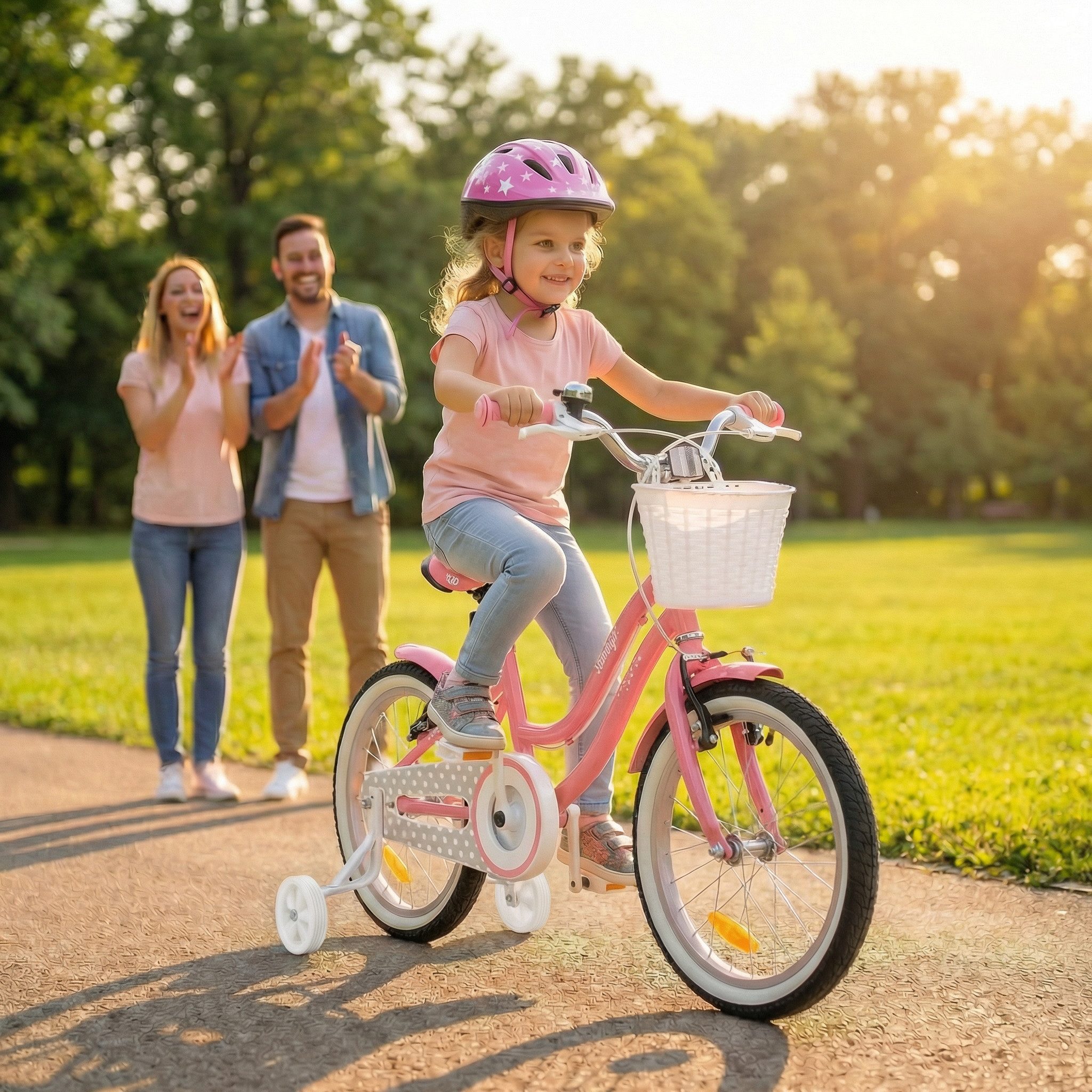 Actionbikes Motors Kinderfahrrad Starlight inkl. Fahrradkorb, 1 Gang, (Kinder Fahrrad, Fahrrad für Kinder, Fahrrad ab 4 Jahre, V-Brake-Bremse, Fahrradständer, 20 Zoll, 16 Zoll & 12 Zoll), höhenverstellbares Bike Mädchen Rad Kinderrad ab 4 Jahre