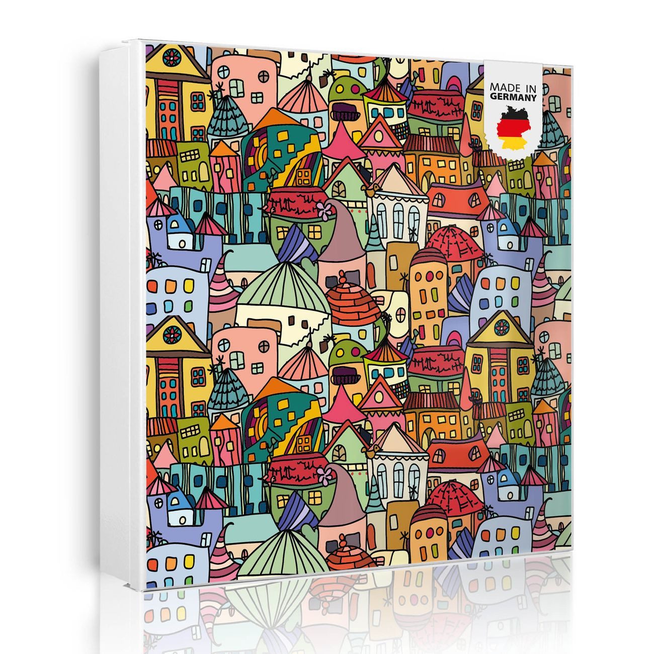 banjado Schlüsselkasten aus Metall mit Motiv Funky Town (Stahl Gehäuse, mit 32 Haken, beschreibbar & magnetisch), 30 x 30 x 5 cm