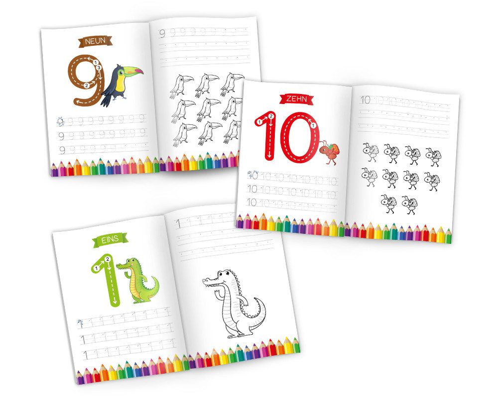 JUNAPACK Schulheft Vorschule Übungsheft Zahlen schreiben Lernen für Vorschulkinder, Vorschulheft Übungsheft zum Zahlen lernen für Kinder