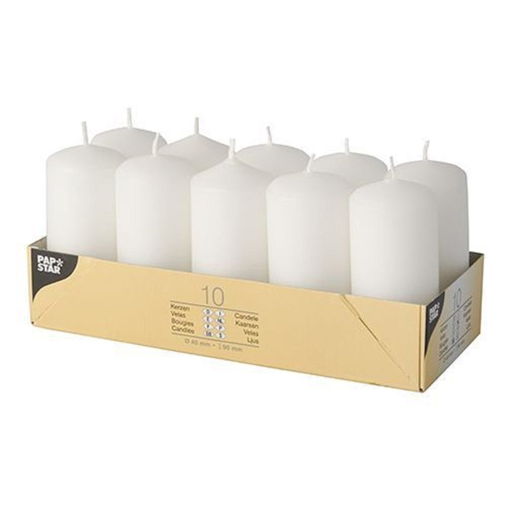 PAPSTAR GmbH Stumpenkerze 10 Stumpenkerzen 4x9cm - weiss