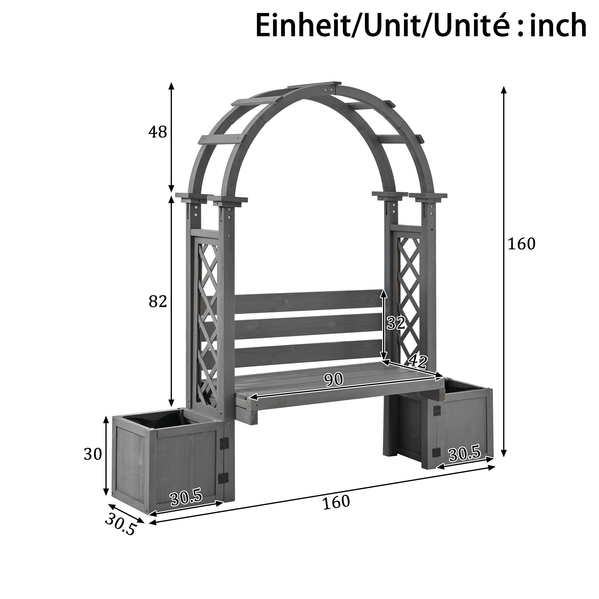 OUTMAX Pflanzkübel mit Spalier als Rankhilfe, mit Spalier und Sitz für Garten Hof (set, 1 St., 2 Pflanzkästen; 1 geschwungenen Klettergerüst), mit Spalier und Sitz; 160*30,5*160cm