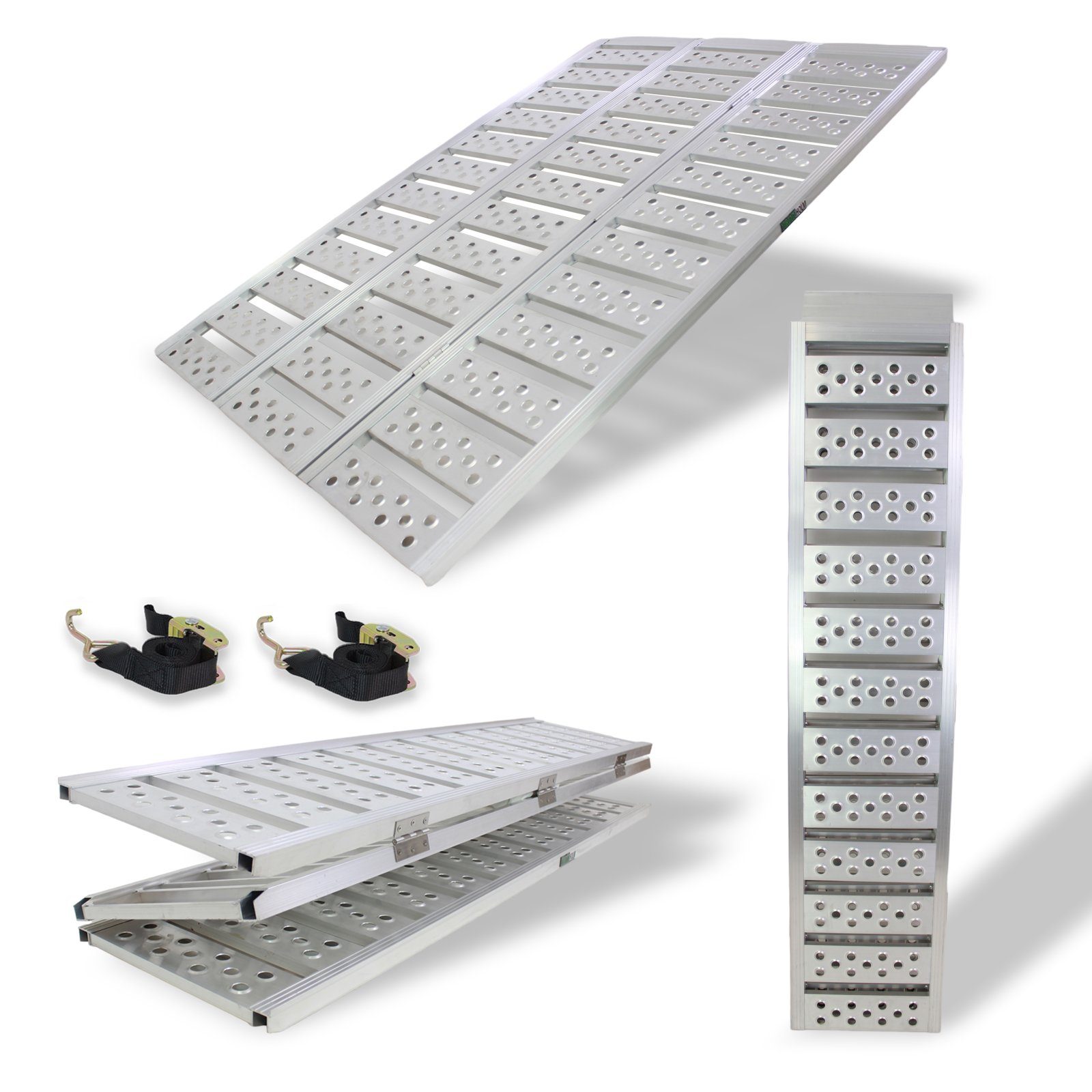 TRUTZHOLM Auffahrrampe 3-fach DREIBREIT klappbar 175cm Tragkraft 1020kg Alu grau gelocht (Stück, 1-St), stabiles Aluminium