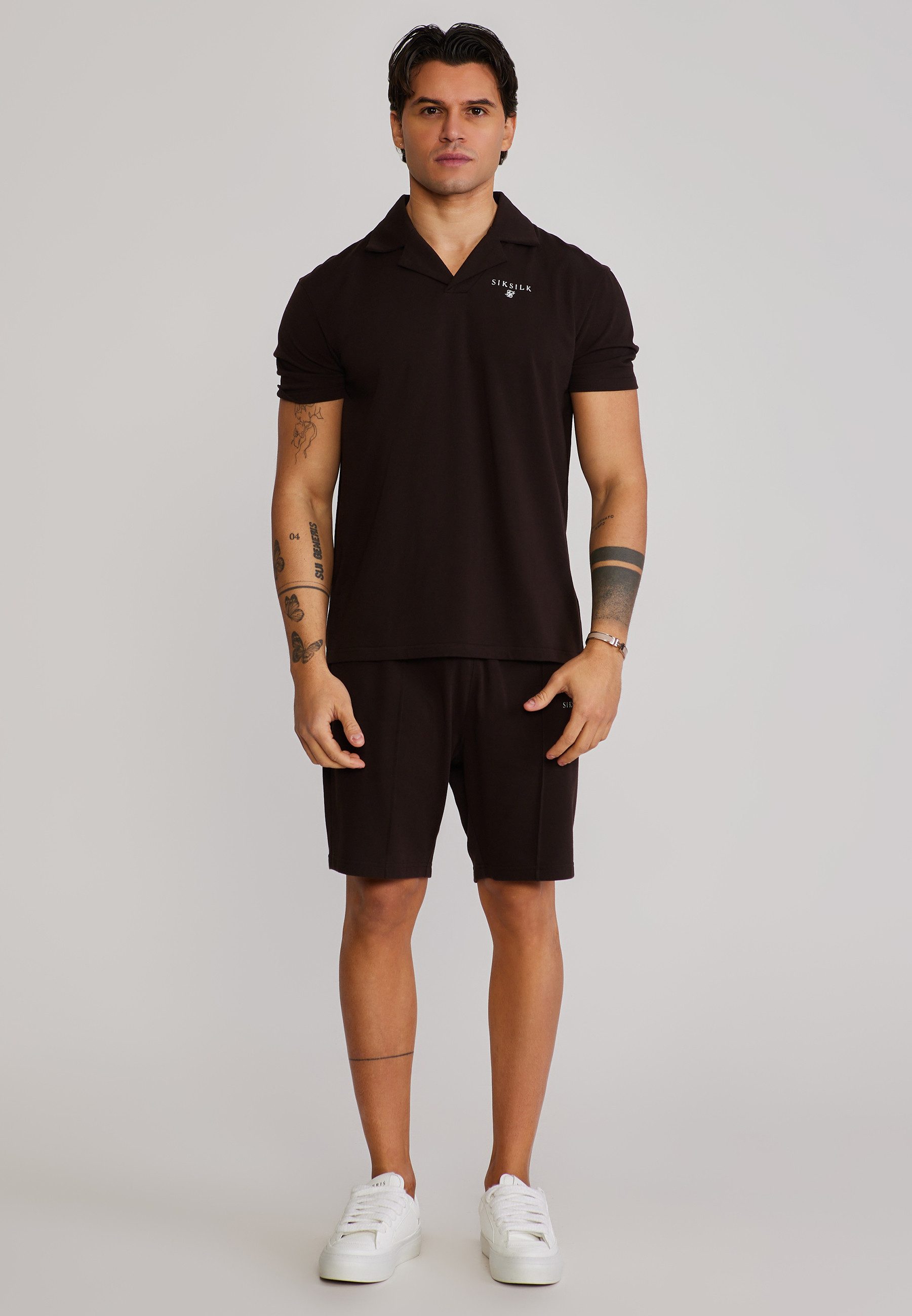 Poloshirt SikSilk Herren Braun Polo and Shorts Set