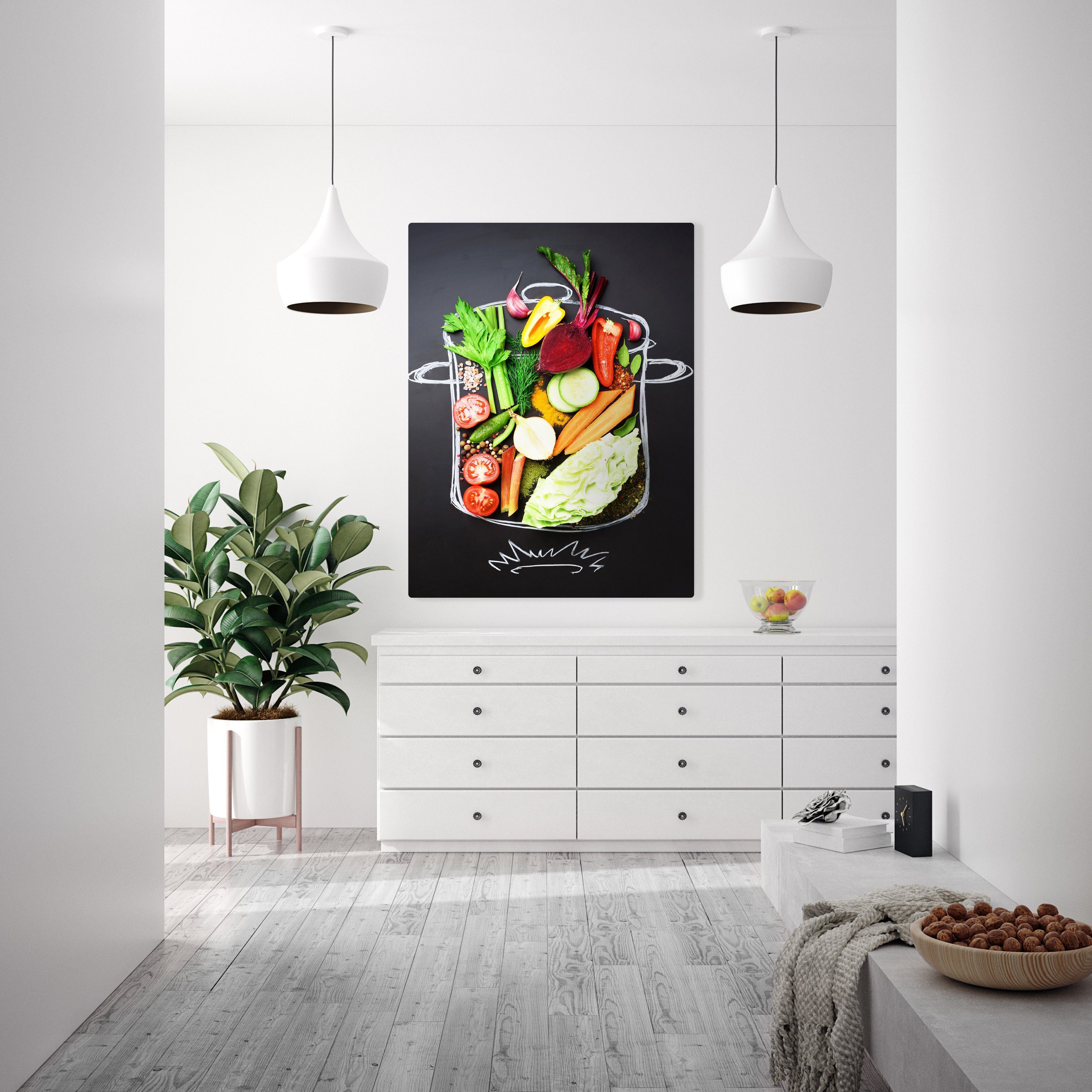 wandmotiv24 Leinwandbild Obst & Gemüse, versch. in Größen Gemüse, Kochtopf, St), Salat, & Essen Leinwandbilder (1 Wandbild, Hochformat, Wanddeko, Trinken