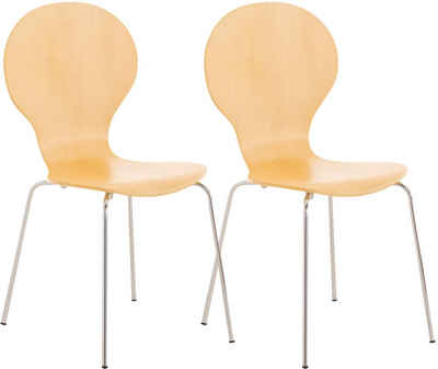 TPFLiving Besucherstuhl Daggy mit ergonomisch geformter Sitzfläche - Konferenzstuhl (Besprechungsstuhl - Warteraumstuhl - Messestuhl, 2 St), Gestell: Metall chrom - Sitzfläche: Holz Natura