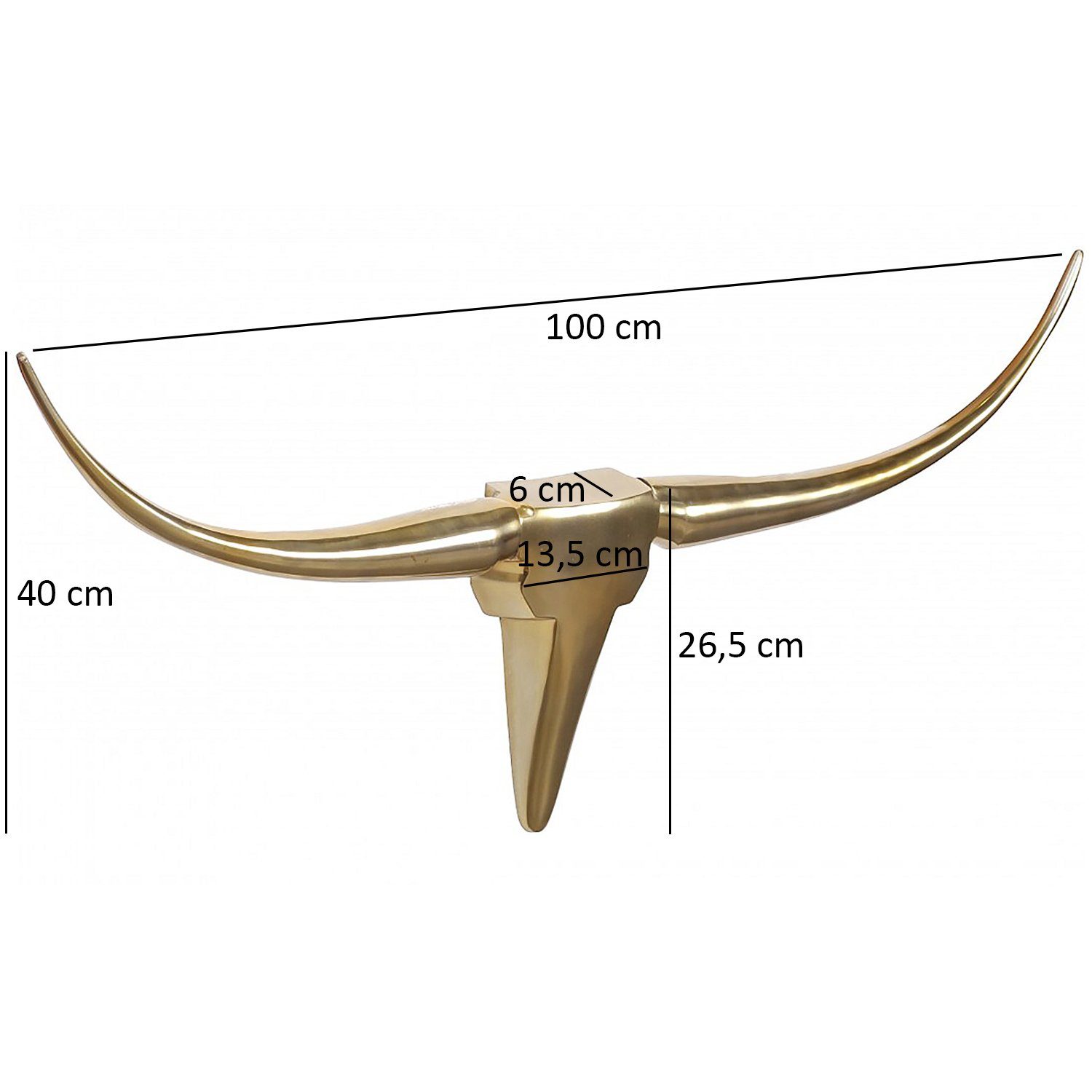 FINEBUY Wanddekoobjekt FB37859 Deko Geweih Bull M Aluminium Design Hörner 100cm Gold (Geweih M Wanddekoration 100 cm Aluminium Gold), Wandgeweih Alu Modern, Jagdtrophäe Wandschmuck