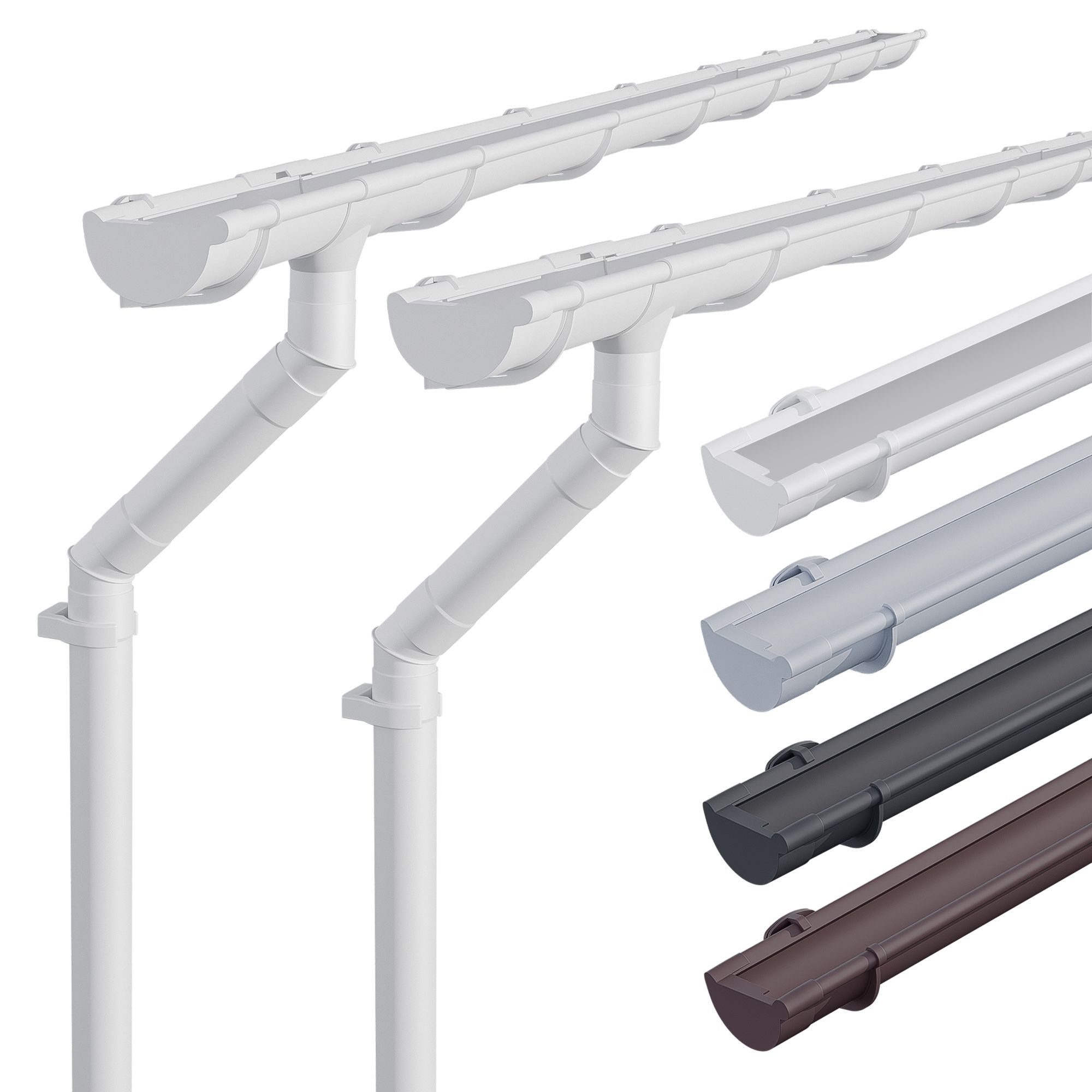 INEFA Dachrinne NW 100 Dachrinnen-Set PVC halbrund für Gartenhaus mit Satteldach,2 x 3m, Regenrinnen-Set von INEFA, 2-St., Set für zwei Dachseiten, zwei Dachseiten, Regenrinne Kunststoff für Satteldach, Made in Germany