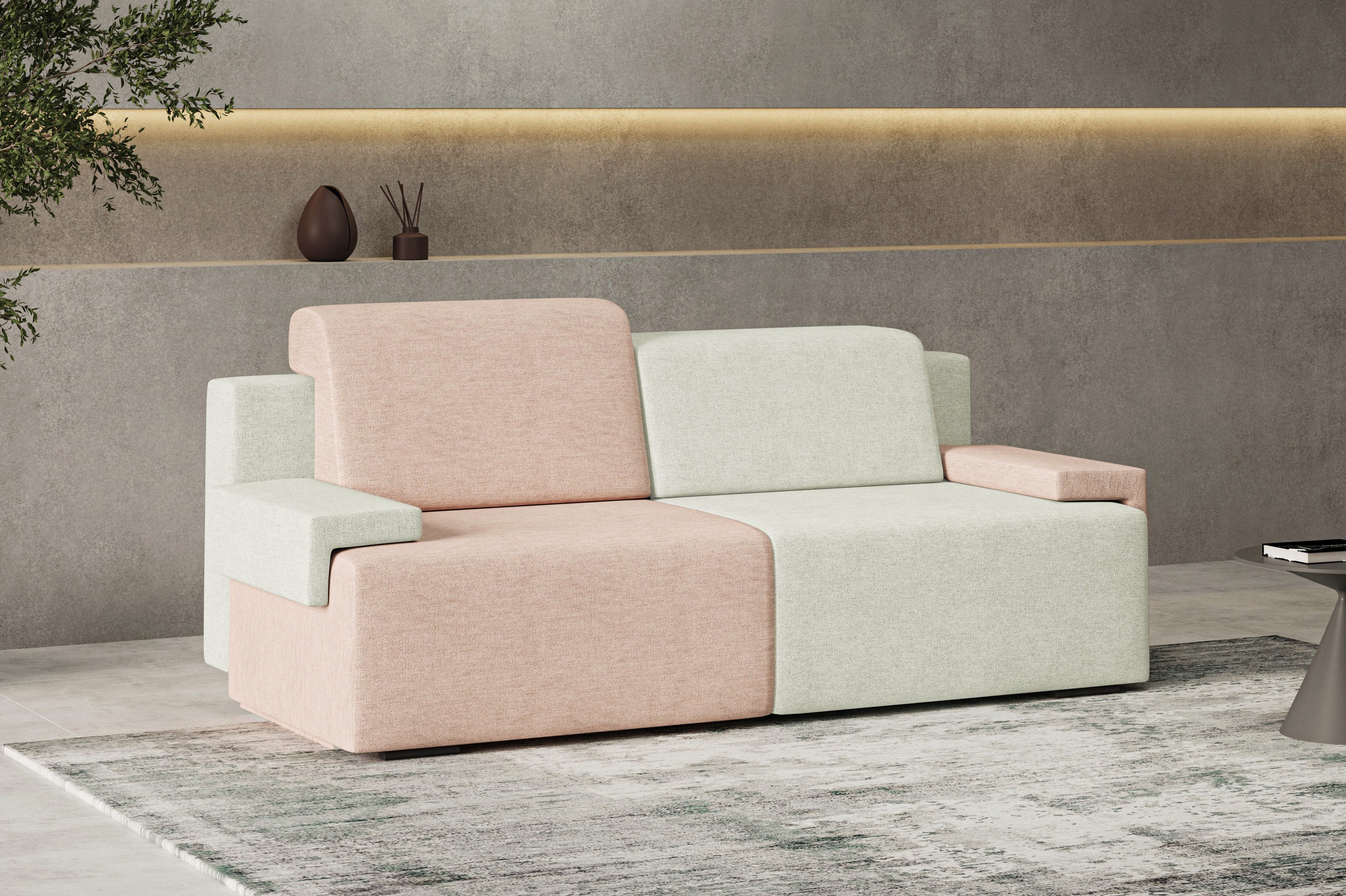MOEBLO Schlafsofa HOOK, Modernes Design mit Schlaffunktion und Bettkasten, Schlafcouch Sofa Couch für Wohnzimmer Schlafsofa Federkern Sofagarnitur Polstersofa, -(BxHxT):200x88x98 cm