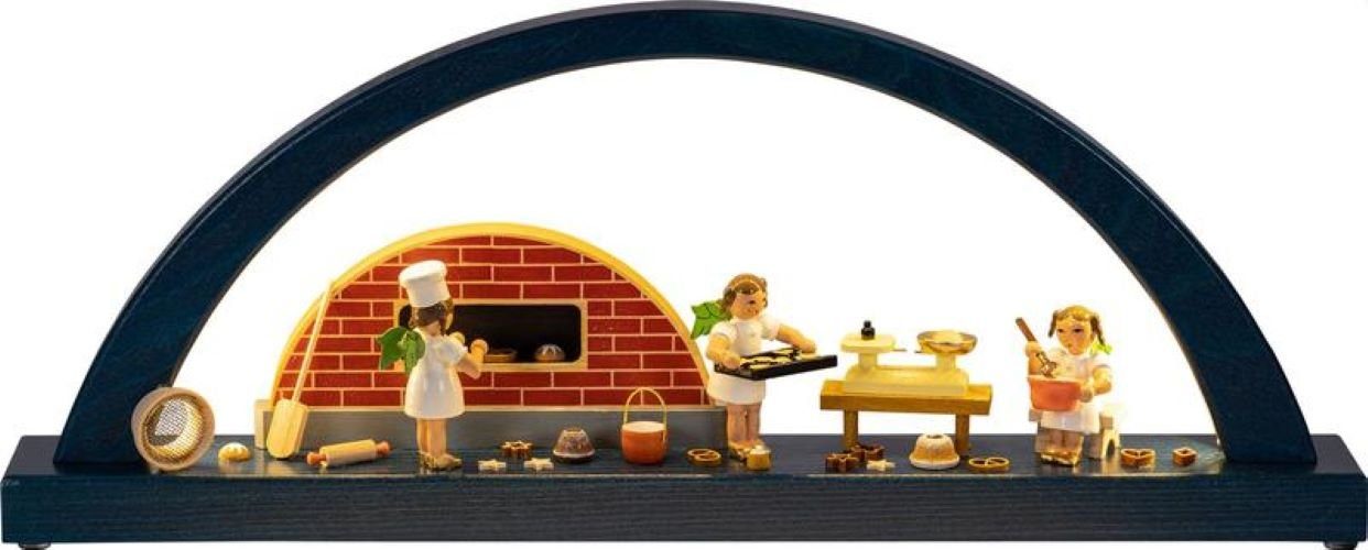 Richard Glaesser LED Schwibbogen Lichterborgen Engel Bäckerei, Höhe 16 cm / Breite 40 cm, Holzkunst original Erzgebirge